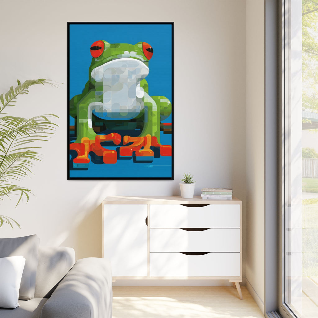 Pixel Frog Framed Print : Geometric Digital Art, Mosaic Amphibian Portrait   |  Personalized & Custom Orders Available