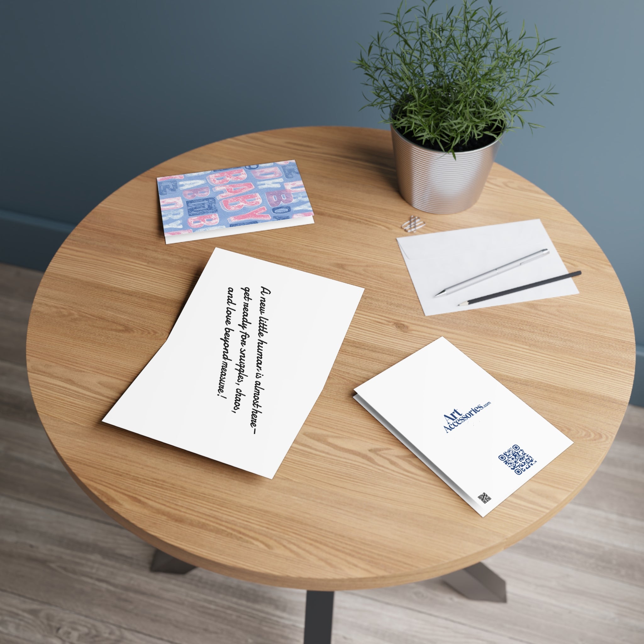 Baby Blocks Greeting Card — Pink & Blue New Baby Announcement Card