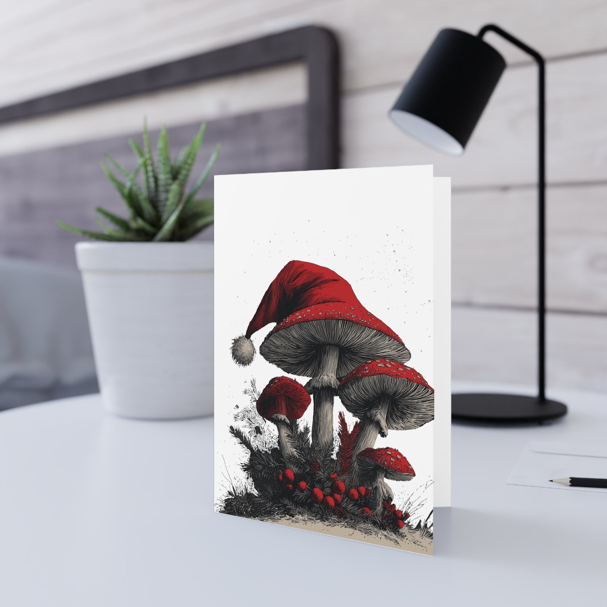 Moonlit Mycological Dreamscape: Whimsical Woodland Fungi, Festive Holiday Illustration, Etched Celestial Botanical Scene | Custom Orders