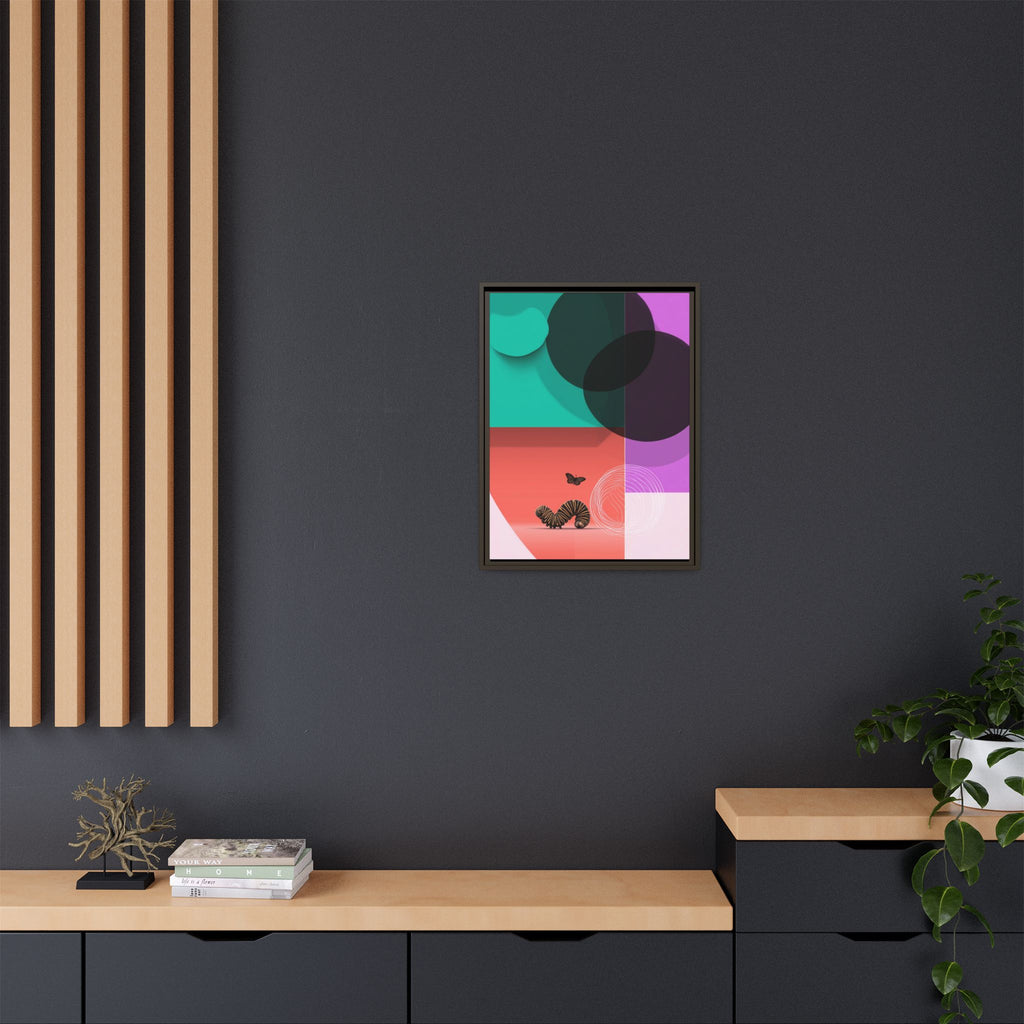 Striped Caterpillar and Butterfly Framed Print , Mid-Century Modern Color Blocks   |  Personalized & Custom Orders Available