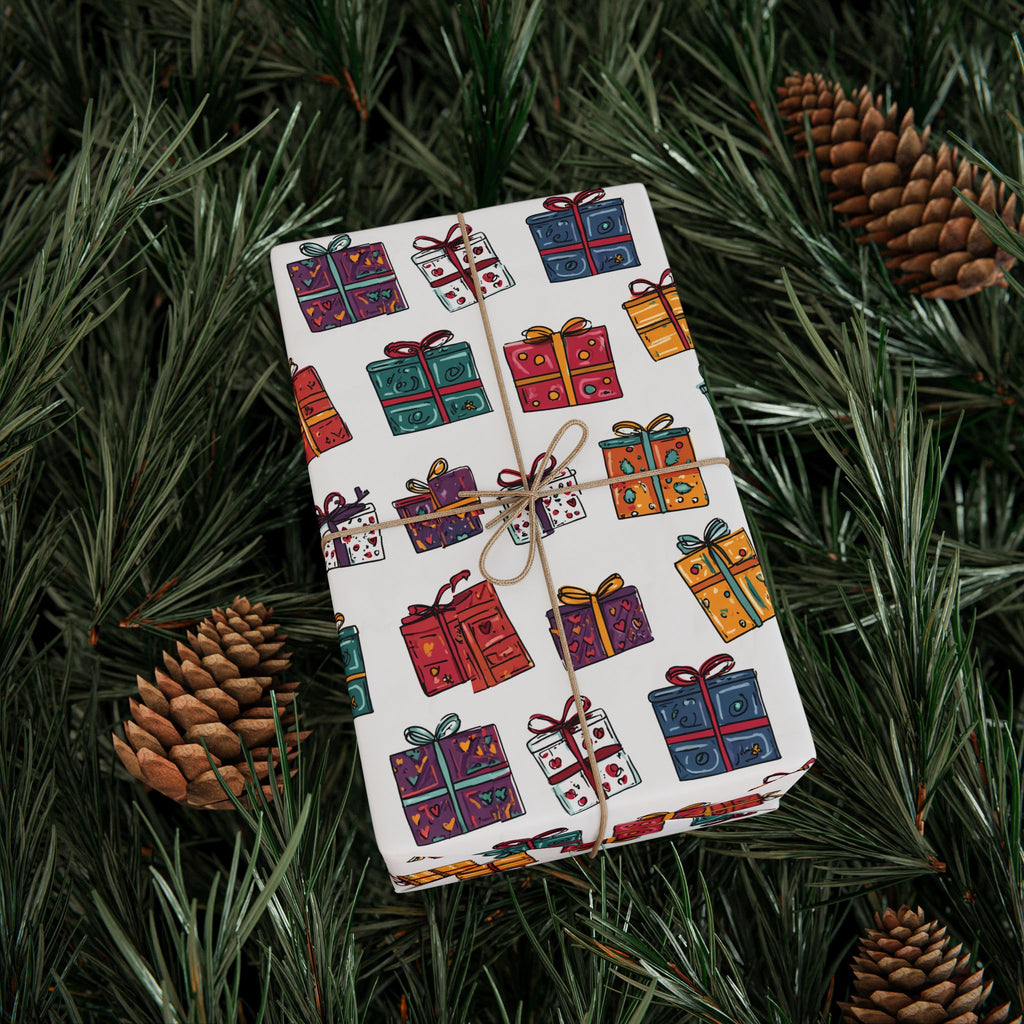 Gift Wrap Paper Roll — Colorful Hand-Drawn Presents Pattern