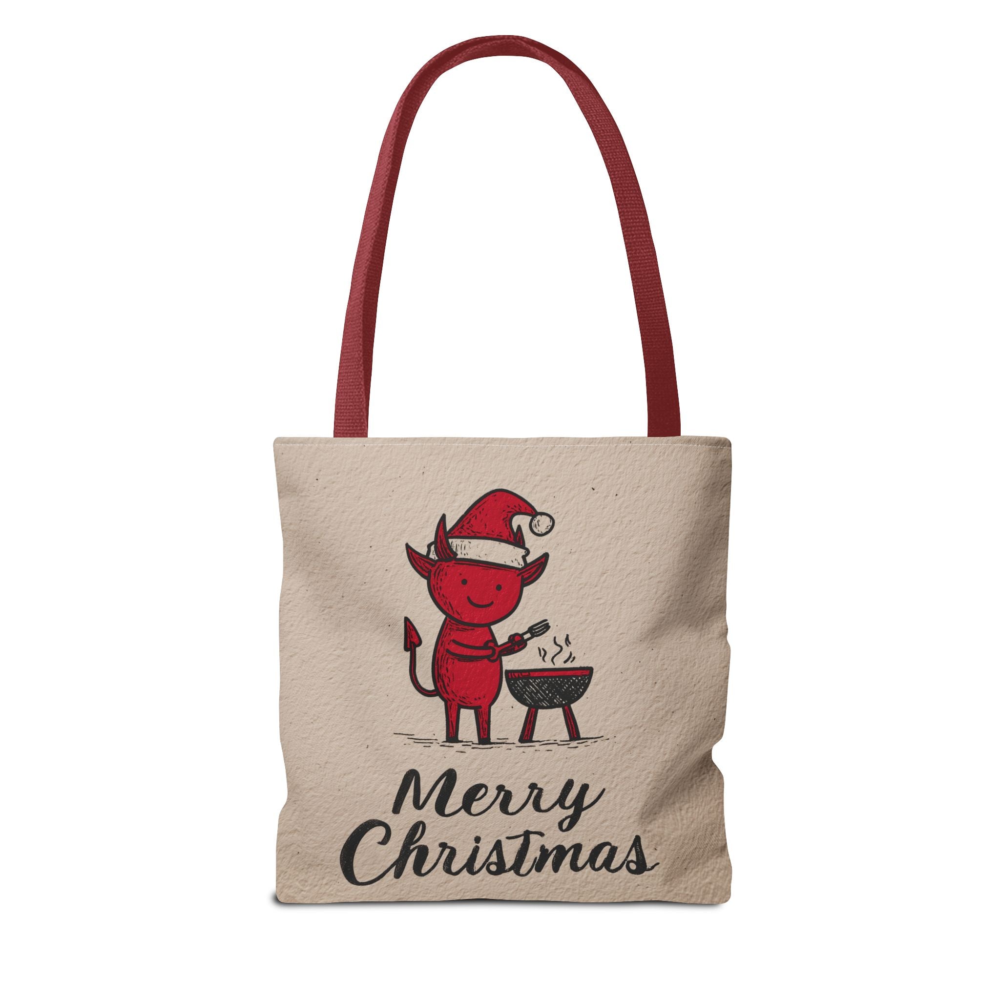 Festive Tote Bag, Christmas Gift, Holiday Shopping Bag, Red Devil BBQ Design, Merry Christmas Tote