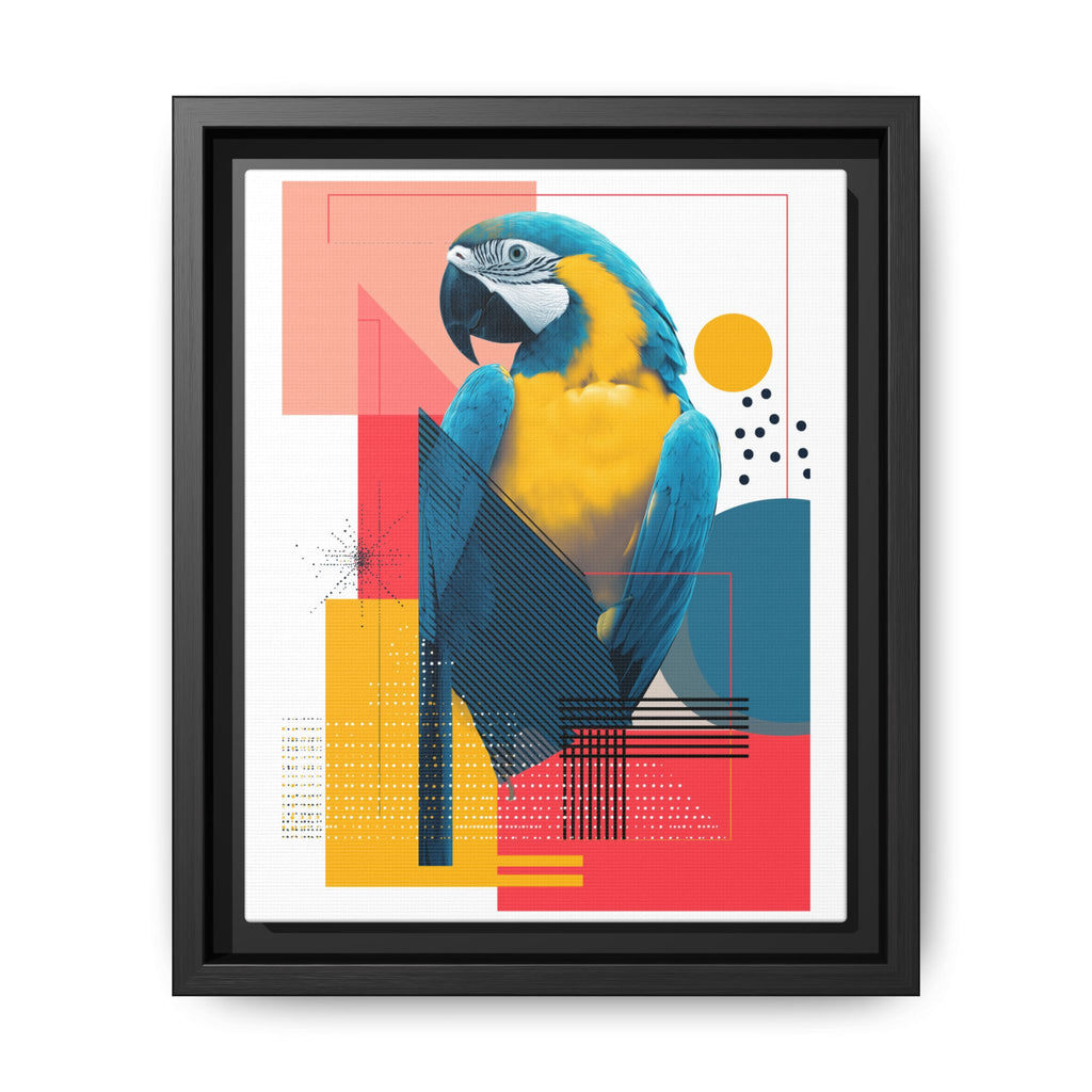Prismatic Parrot Framed Print: Blue and Yellow Macaw in Geometric Space, Digital Art Composition   |  Personalized & Custom Orders Available