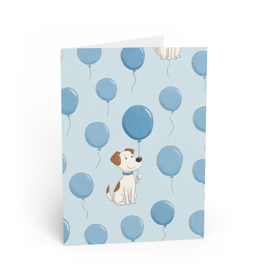 Cute Puppy Blue Balloon Greeting Card — Baby Shower Greeting Cards — Cute Dog Design (Baby Boy)