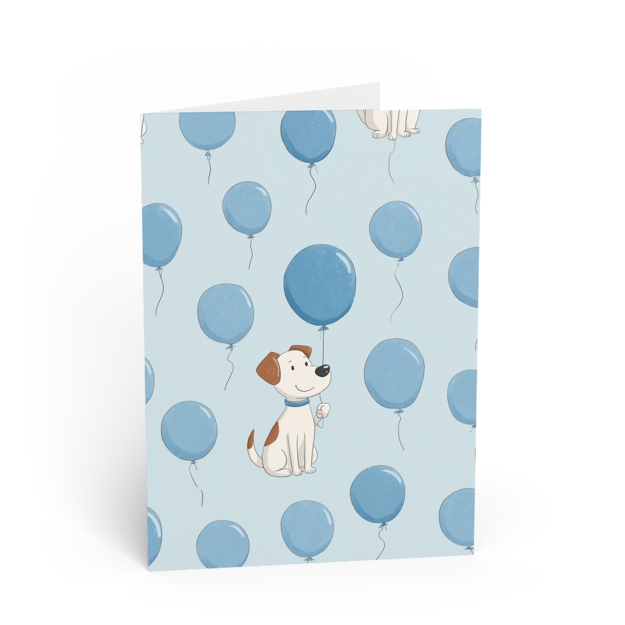Cute Puppy Blue Balloon Greeting Card — Baby Shower Greeting Cards — Cute Dog Design (Baby Boy)