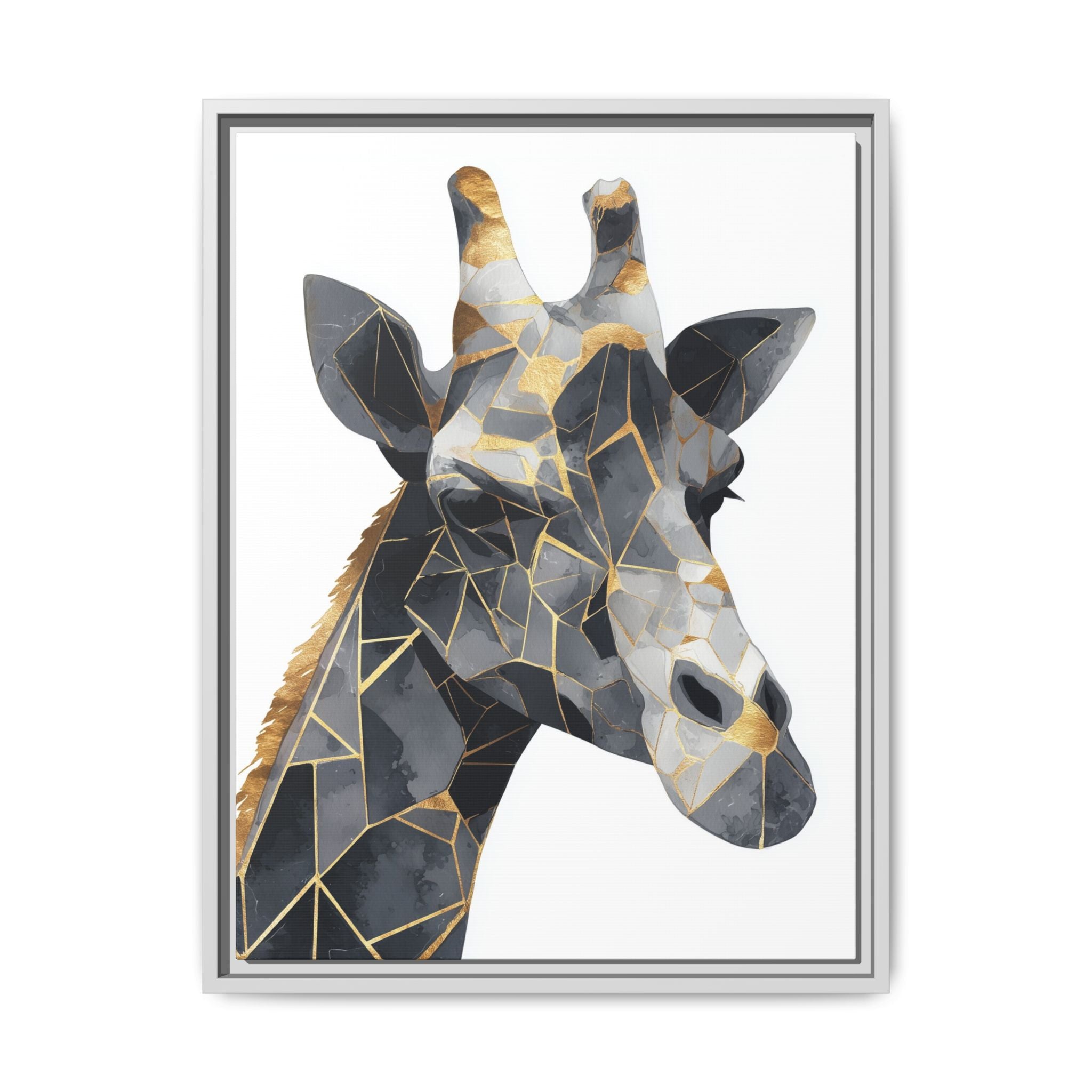 Geometric Giraffe Mosaic Framed Print : Contemporary Cubist Animal Portrait, Metallic Gold Angular Design   |   Custom Orders Available