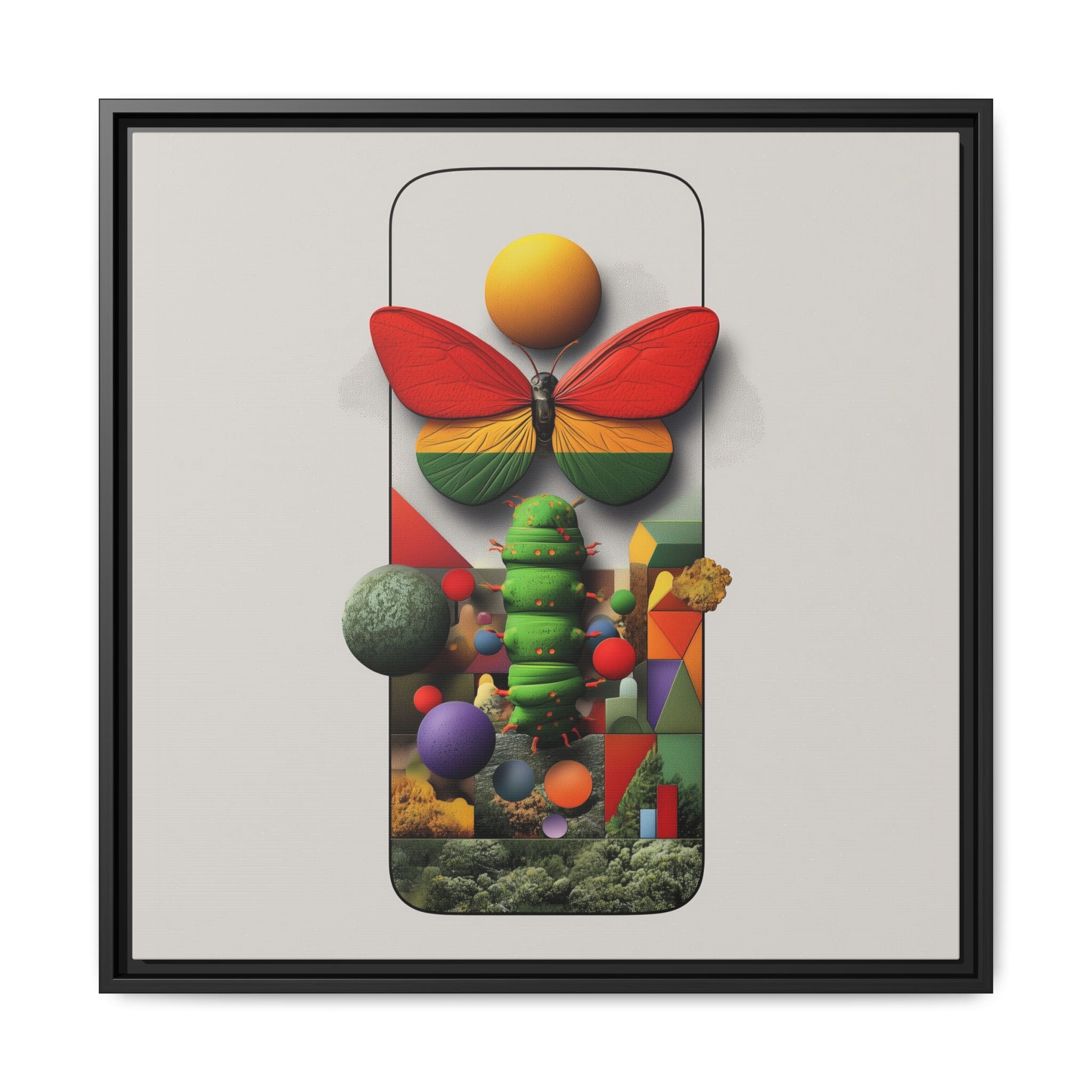 Metamorphosis Framed Print : Geometric Nature Transformation, Vibrant Butterfly Composition   |  Personalized & Custom Orders Available