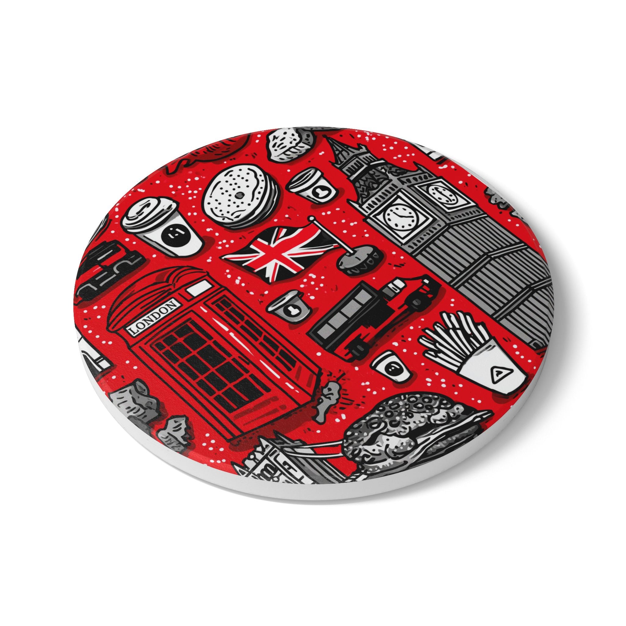 London-Themed Ceramic Coaster, UK Home Decor, Decorative Drink Coaster, Gift for Travelers, Kitchen Accessories, Coffee Table Decor