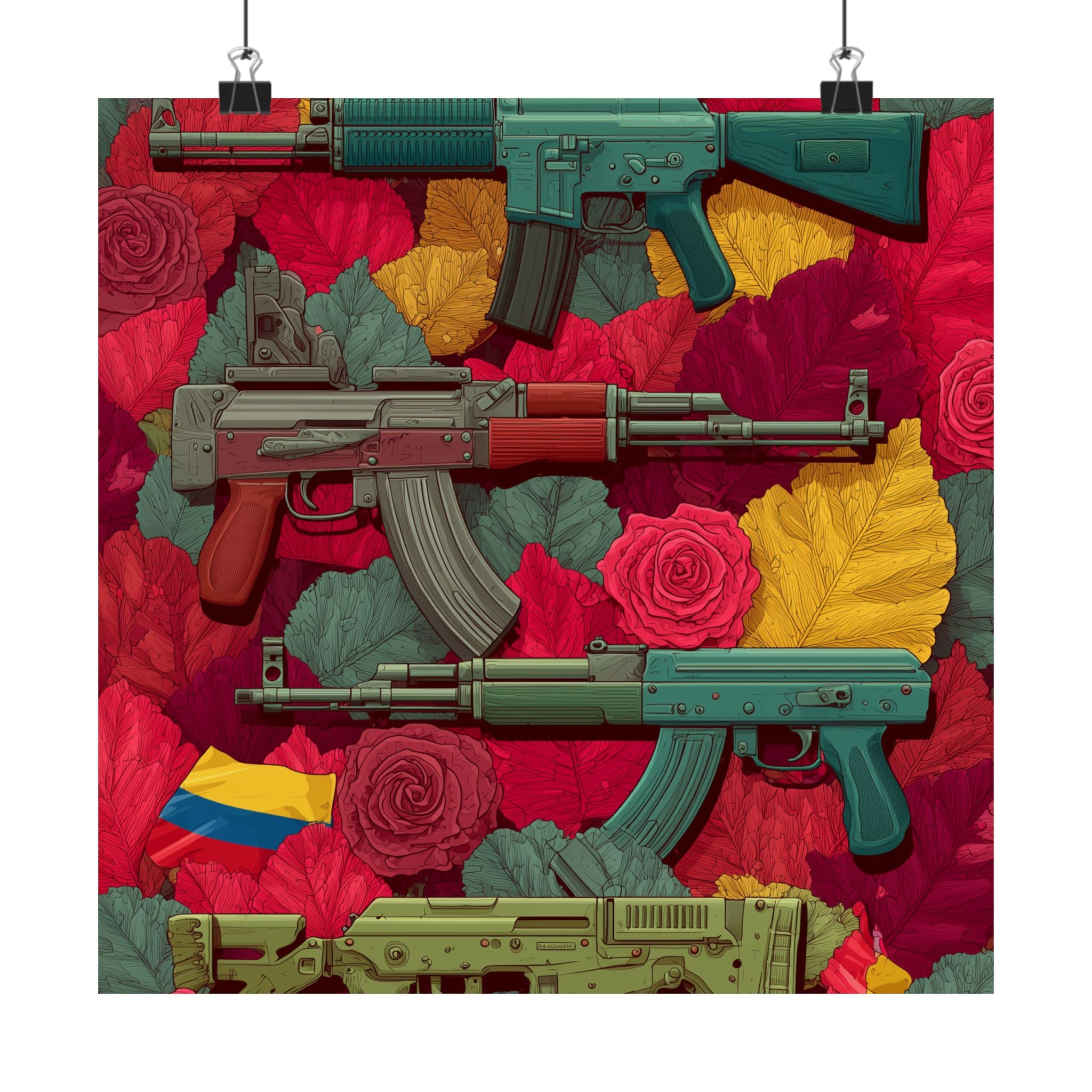 Vibrant Gun Art Vertical Poster, Unique Wall Decor, Military Theme Art, Home Office Decoration, Gift for Gun Enthusiasts