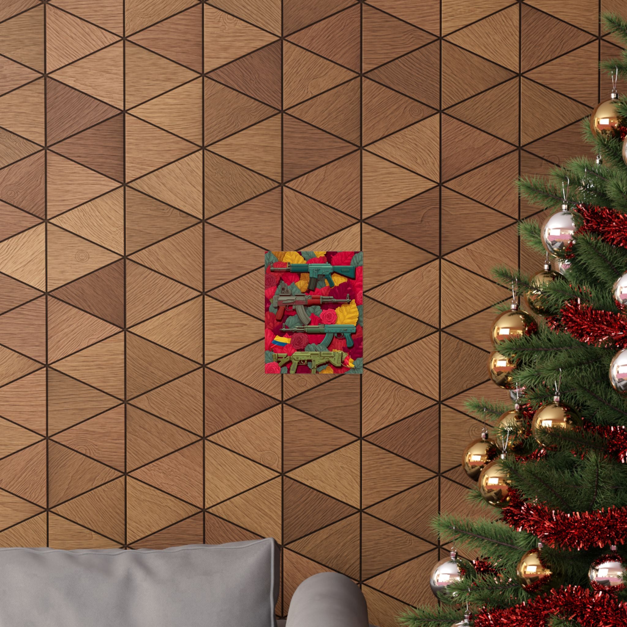 Vibrant Gun Art Vertical Poster, Unique Wall Decor, Military Theme Art, Home Office Decoration, Gift for Gun Enthusiasts