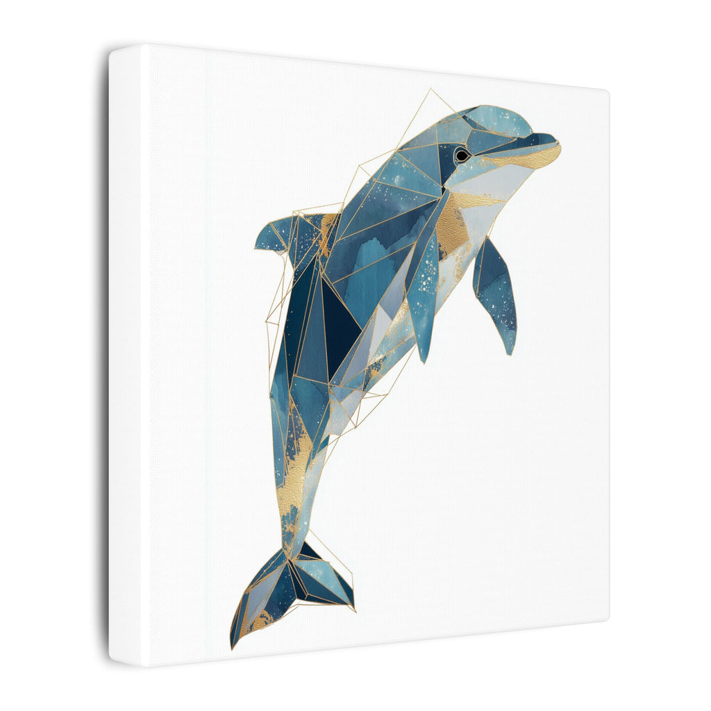 Celestial Dolphin: Geometric Marine Art, Low-Poly Oceanic Design, Blue and Gold Abstraction   |  Personalized & Custom Orders Available
