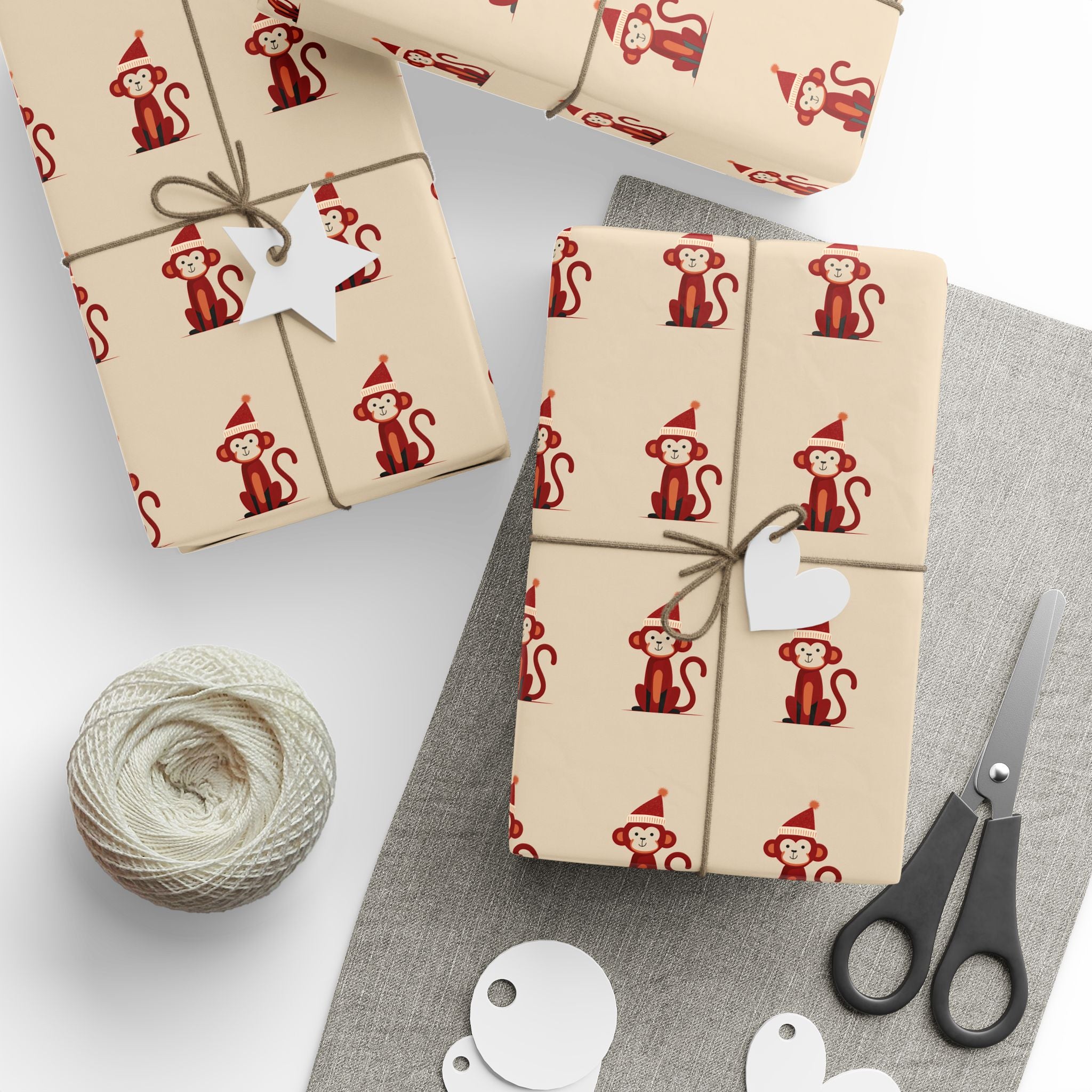Cute Monkey Festive Wrapping Paper - Cute Holiday Designs with Monkeys and Santa, Gift Wrapping, Christmas, Birthday, Baby Shower, Jungle