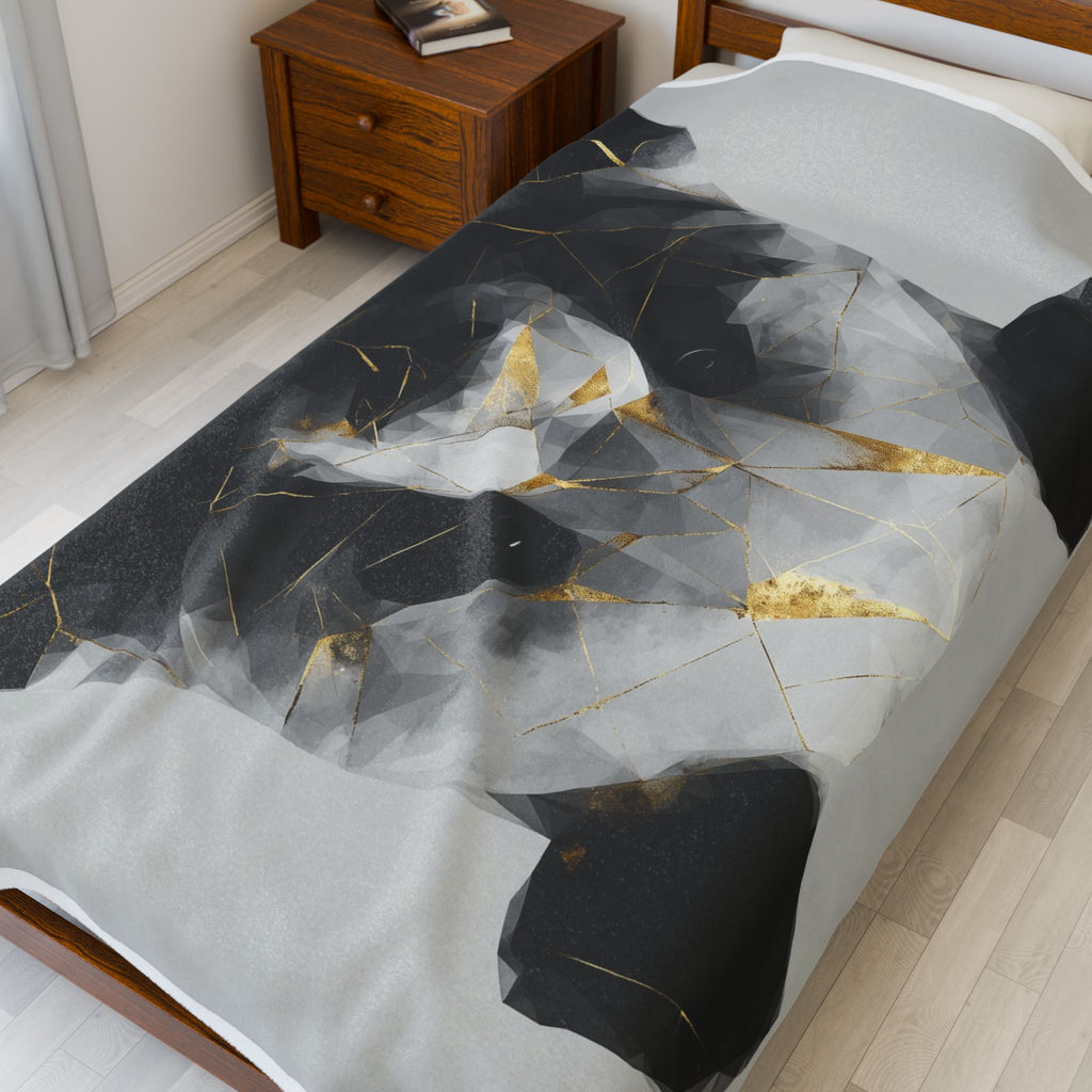 Fractured Panda Blanket: Geometric Digital Art, Polygonal Wildlife, Modern Metallic Rendering   |  Personalized & Custom Orders Available