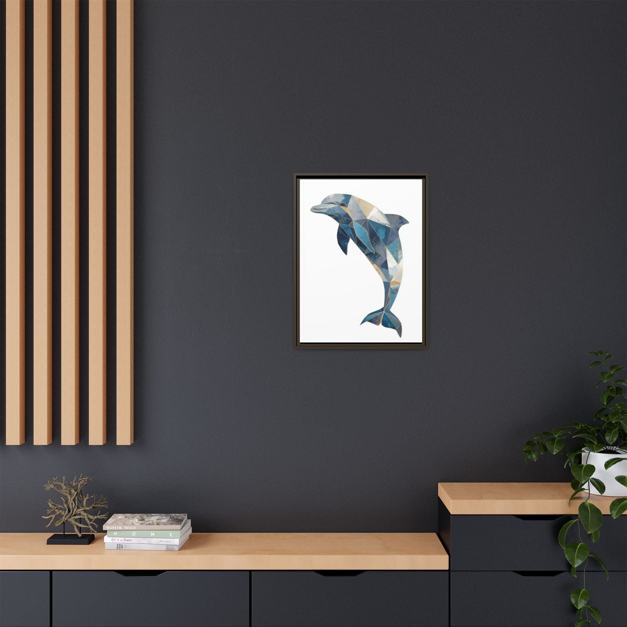 Geometric Dolphin Mosaic Framed Print , Contemporary Marine Art   |  Personalized & Custom Orders Available