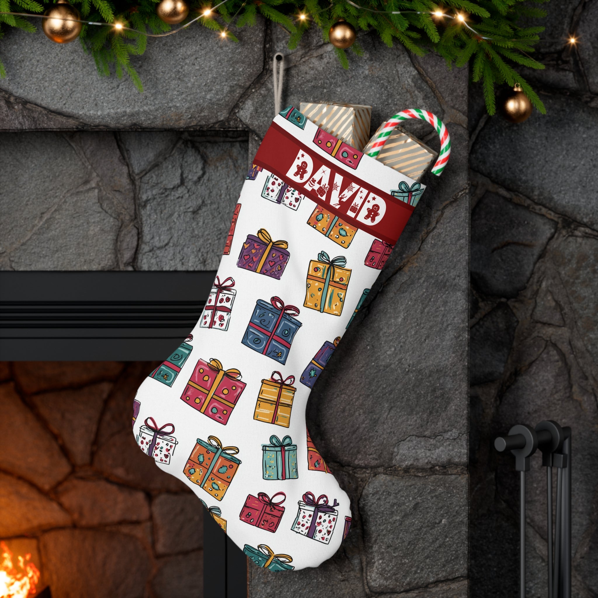 Personalized Stocking, Festive Christmas Stocking,  Holiday Decor, Personalized Gift, Santa Stocking, Unique Gift Holder, Christmas Ornament