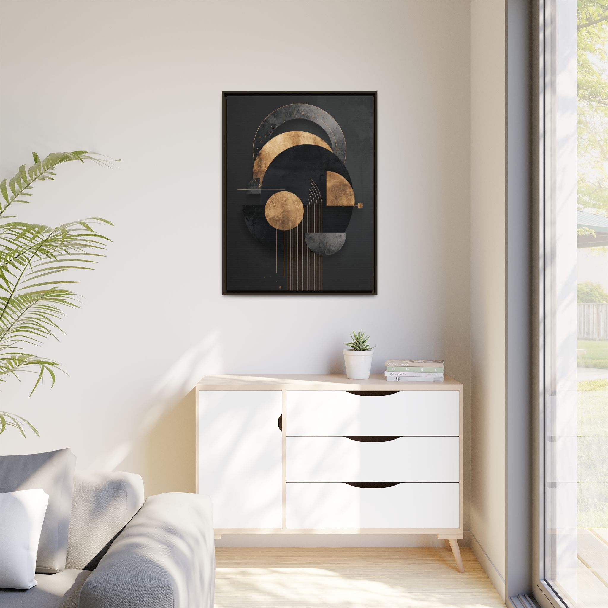 Geometric Resonance: Abstract Gold and Black Design, Minimalist Architectural Art, Modern Metallic Composition   |   Custom Orders Accepted