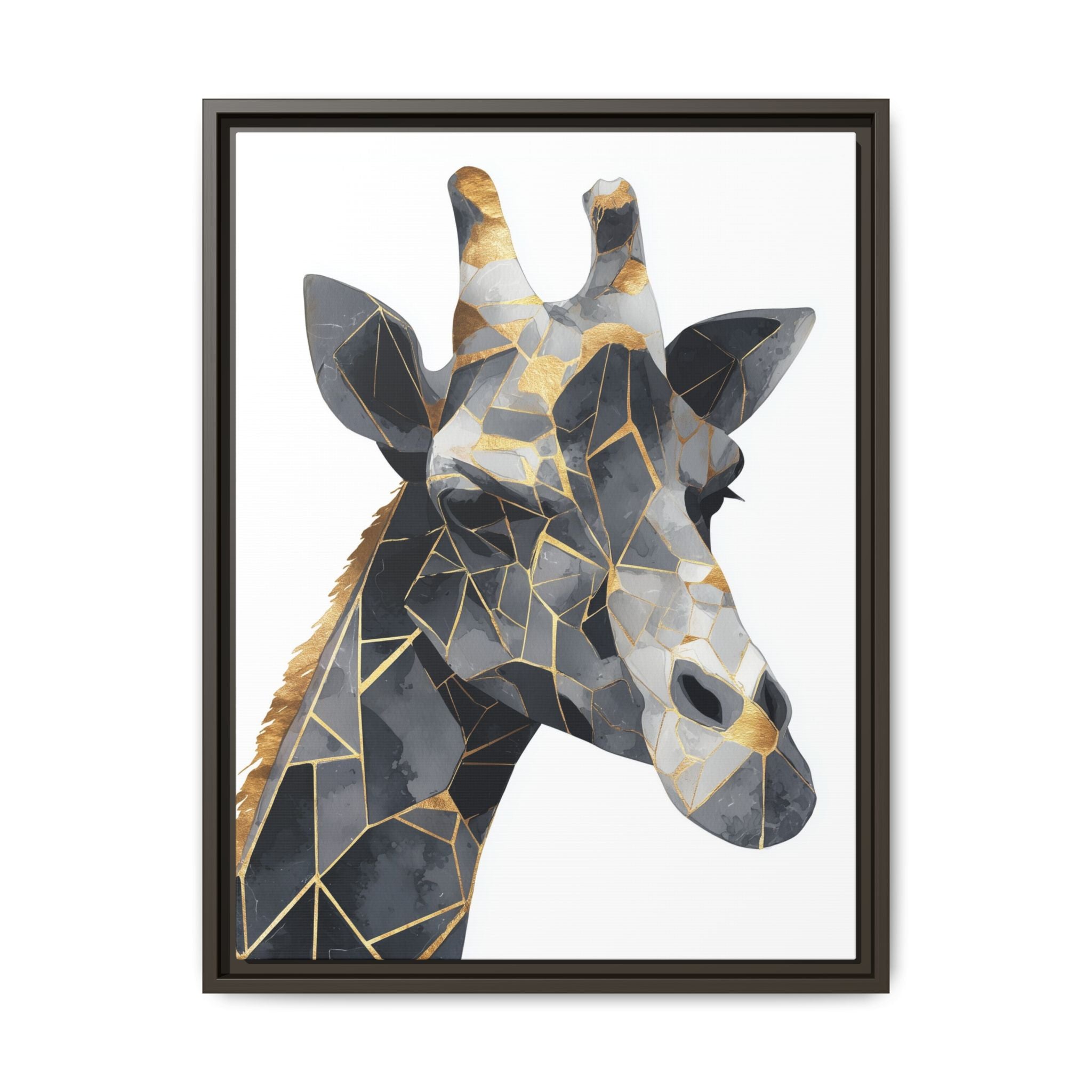 Geometric Giraffe Mosaic Framed Print : Contemporary Cubist Animal Portrait, Metallic Gold Angular Design   |   Custom Orders Available