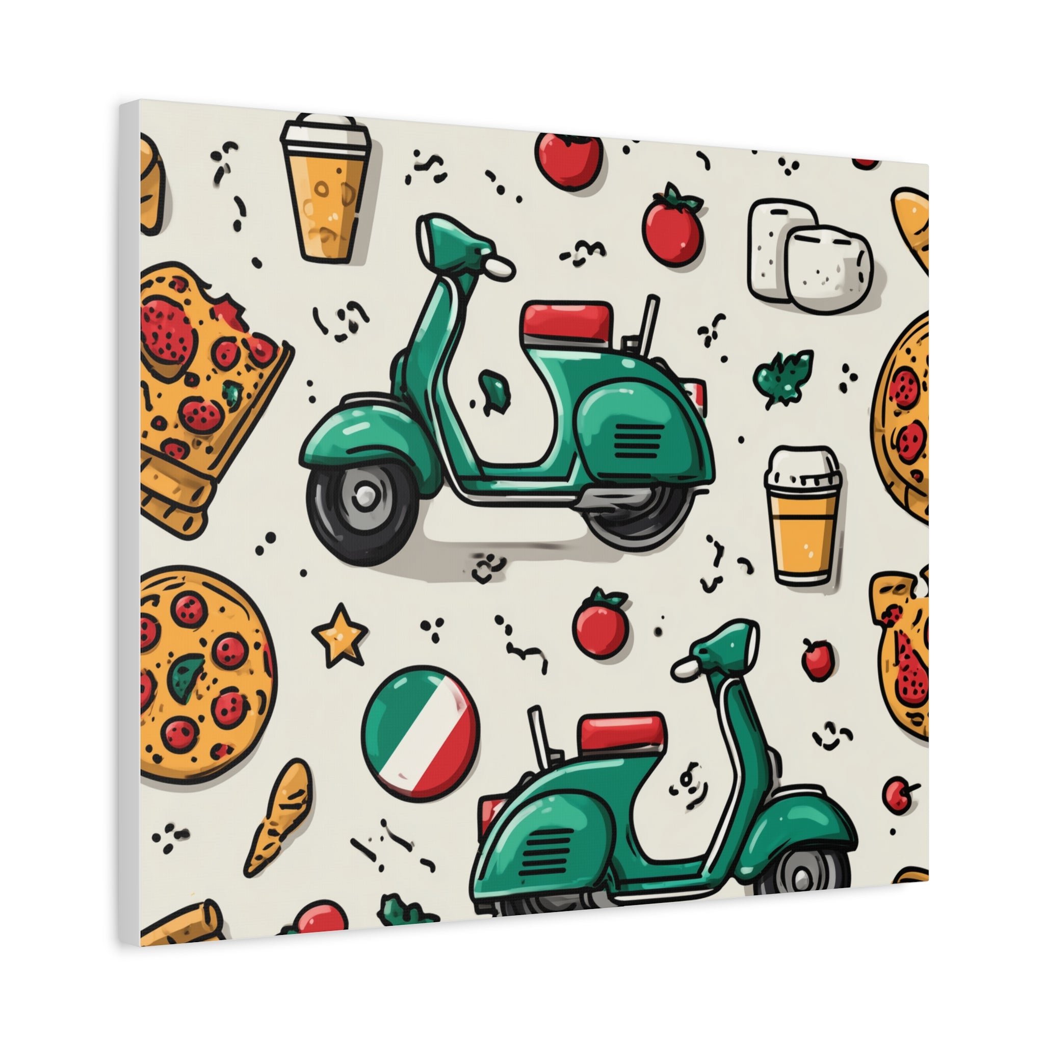 Vibrant Travel Nostalgia Canvas Art, Scooter Decor, Foodie Wall Art, Fun Home Decor, Gift for Adventurers, Kitchen Wall Hanging