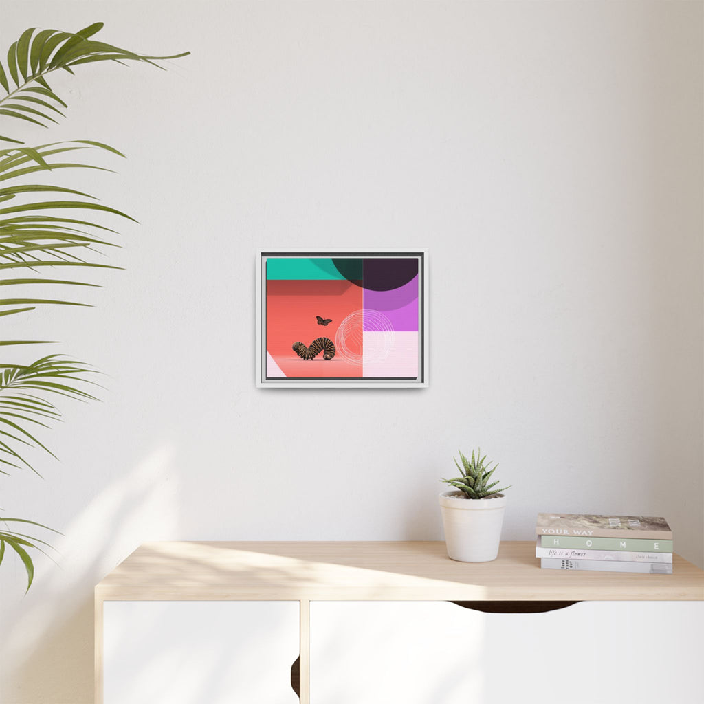 Striped Caterpillar and Butterfly Framed Print , Mid-Century Modern Color Blocks   |  Personalized & Custom Orders Available
