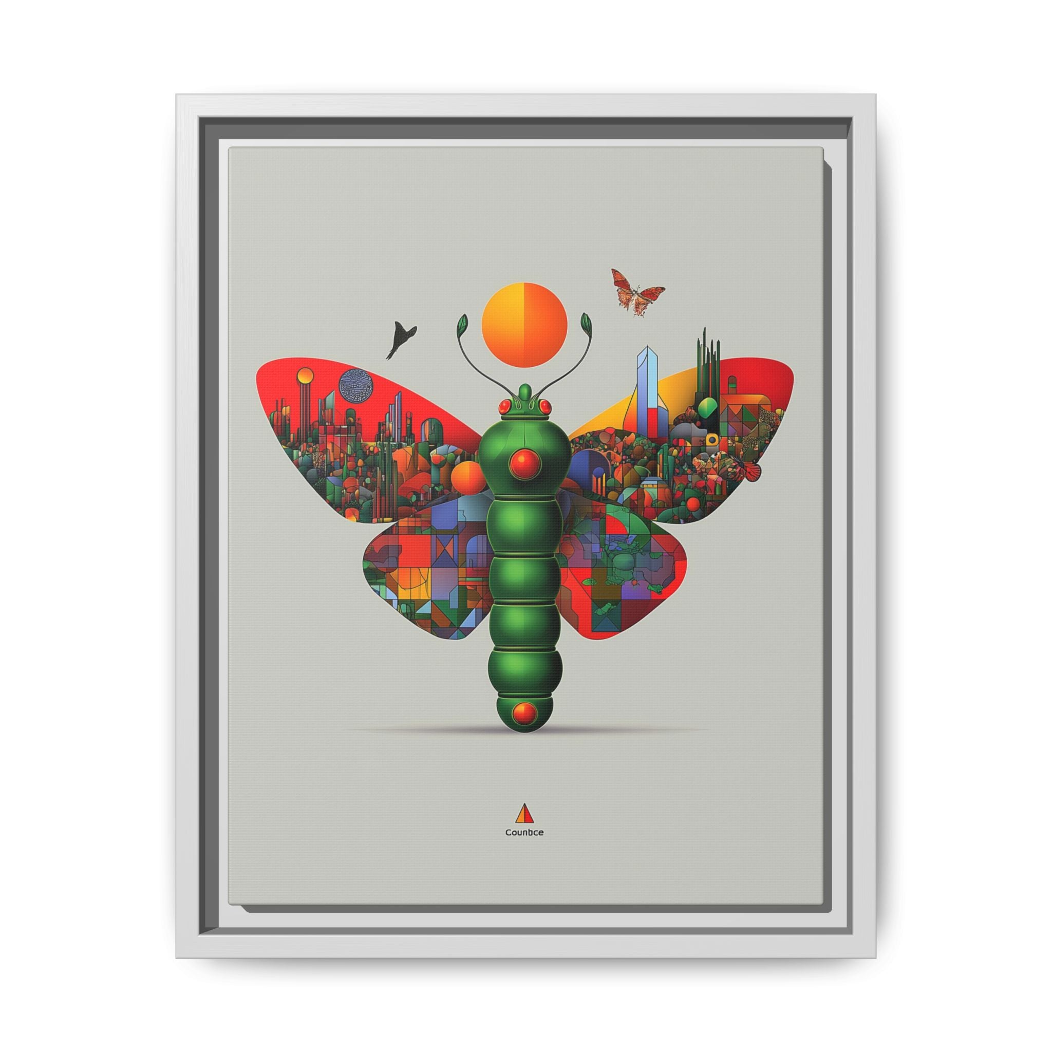 Urban Metamorphosis Framed Print: Geometric Cityscape Butterfly, Digital Surrealism Collage   |  Custom Orders Available