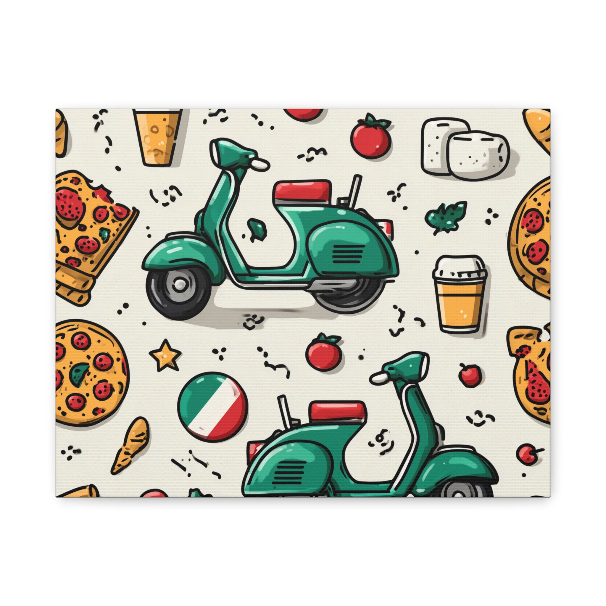 Vibrant Travel Nostalgia Canvas Art, Scooter Decor, Foodie Wall Art, Fun Home Decor, Gift for Adventurers, Kitchen Wall Hanging