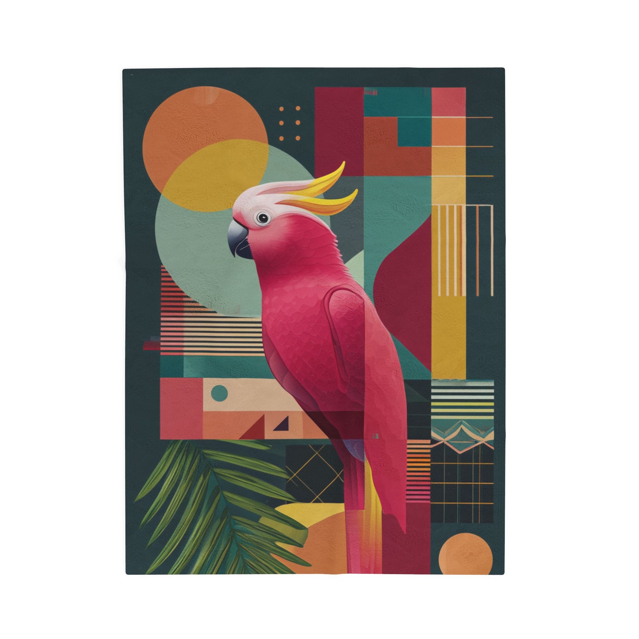 Cockatoo in Geometry Quilt Cover, Doona Cover, Duvet : Mid-Century Modern Bird Art, Tropical Graphic Design   |    Custom Orders Available