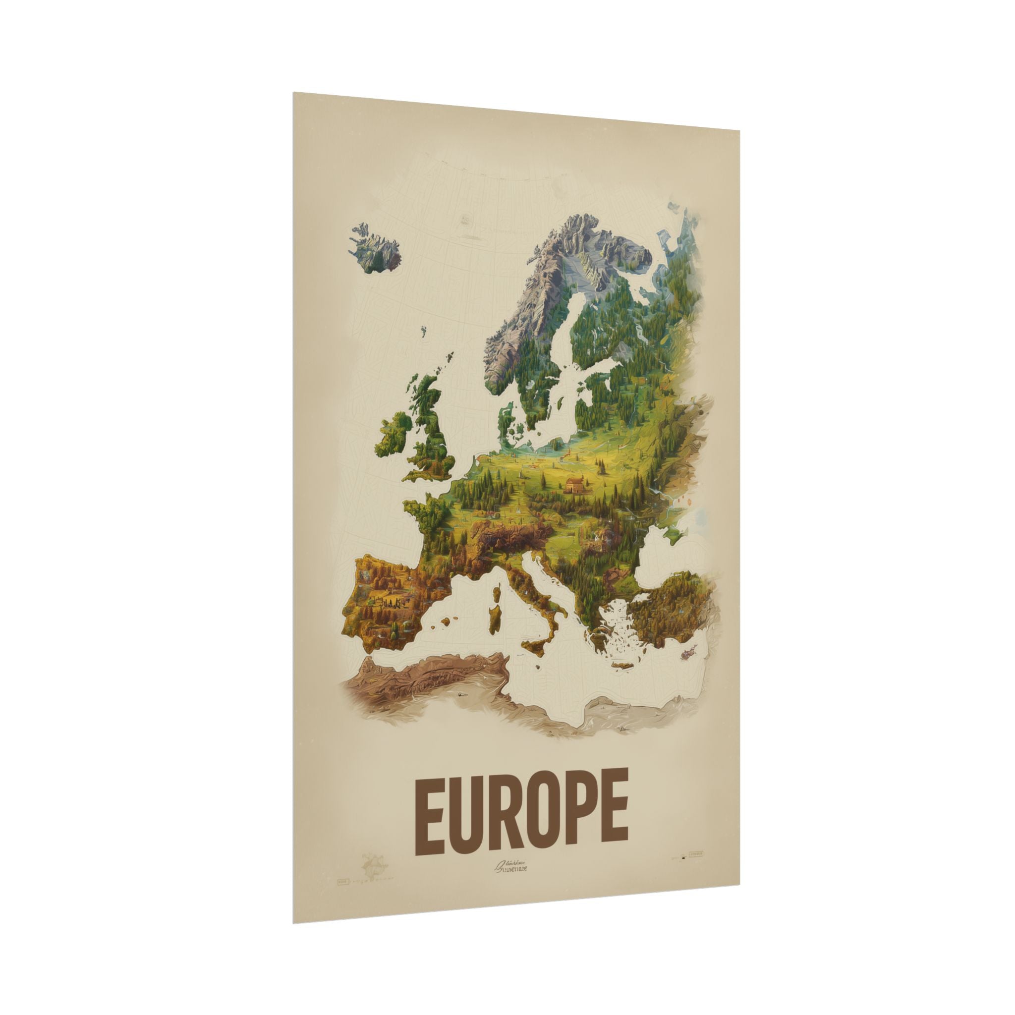 Europe Map Poster — Vintage Nature Scenic Travel Wall Art (Rolled Poster)