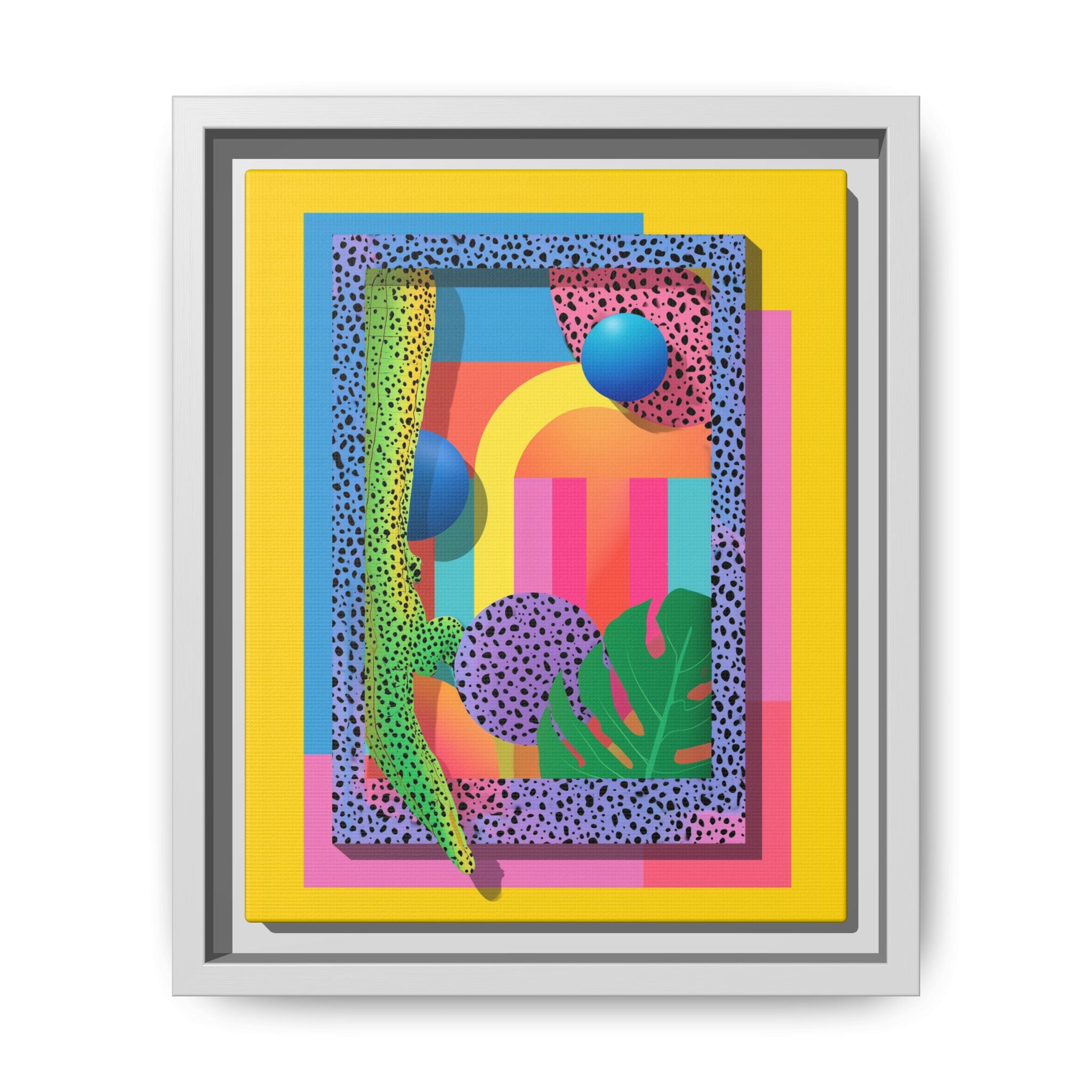 Geometric Rhythms: Abstract Layers of Color, Dimensional Shapes and Tropical Elements, Vibrant Modern Art Composition   |   Custom Orders
