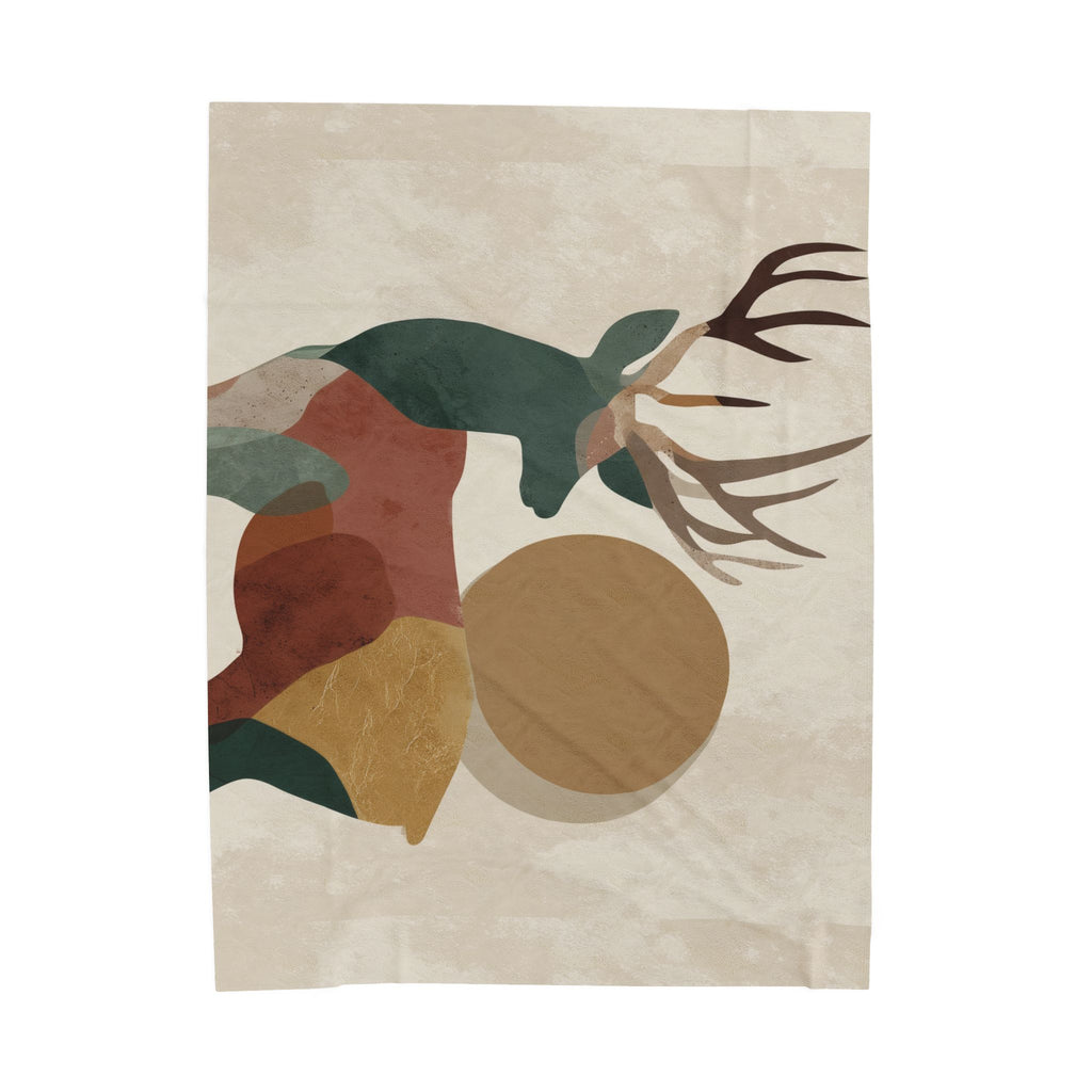 Plush Blanket, Geometric Earthen Toned Deer, Modern Decor, Cozy Home Accent, Gift for Nature Lover, Holiday Christmas Throw, Warm Fleece