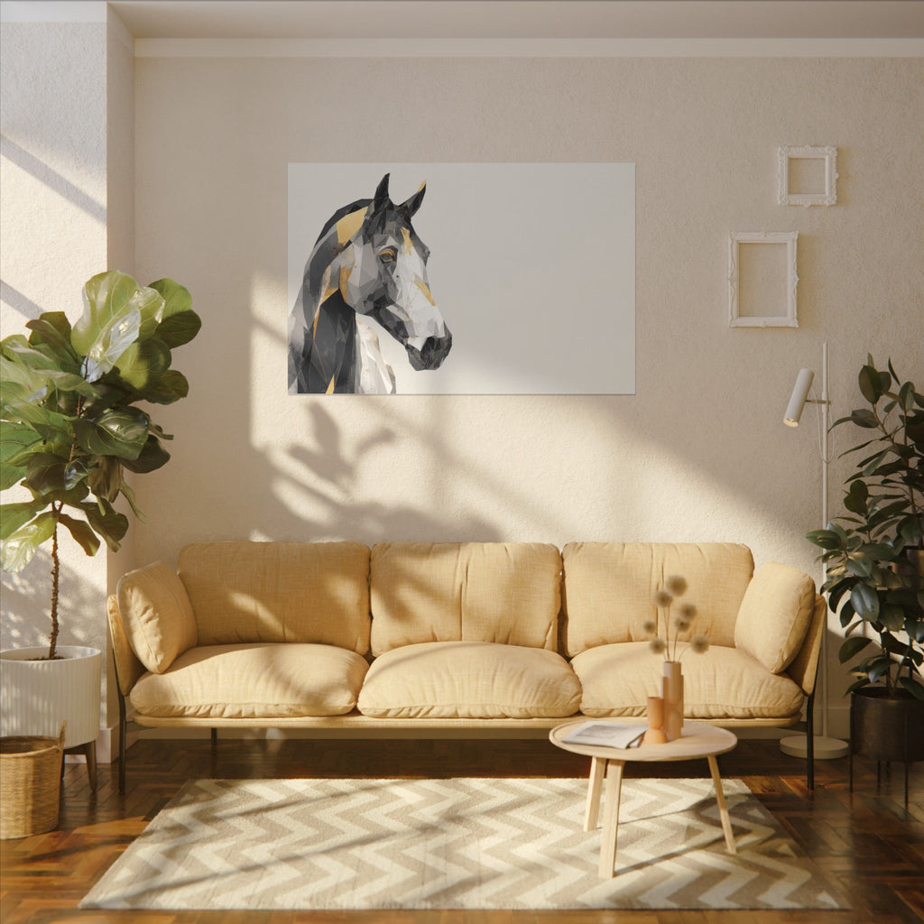 Geometric Equine Elegance: Polygonal Horse Portrait, Modern Digital Art, Metallic Cubist Interpretation   |  Personalized & Custom Orders