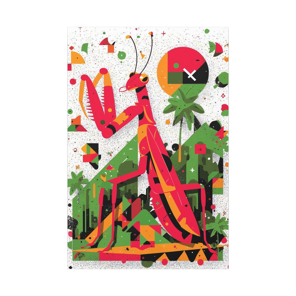 Geometric Praying Mantis: Cubist Insect Landscape, Digital Abstract Composition   |    Custom Orders Available