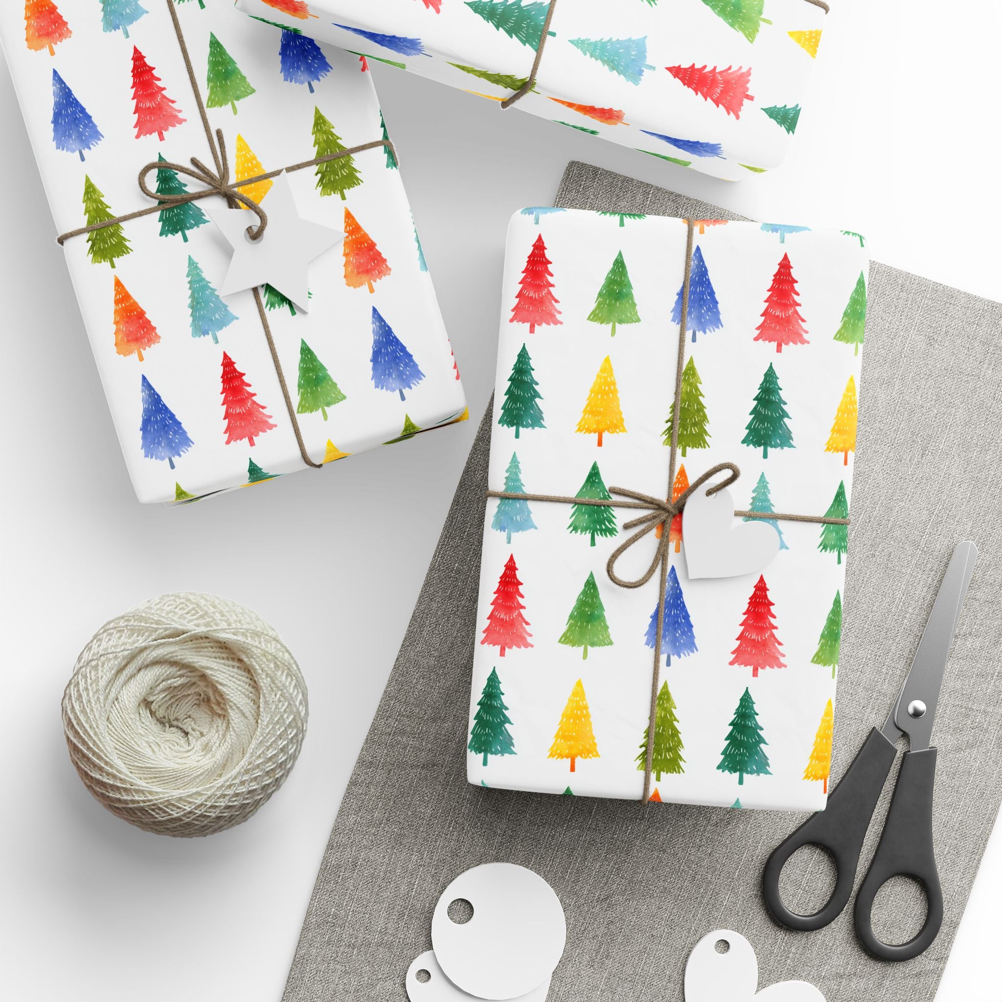 Festive Watercolor Christmas Tree Wrapping Paper - Colorful Holiday Gift Wrap