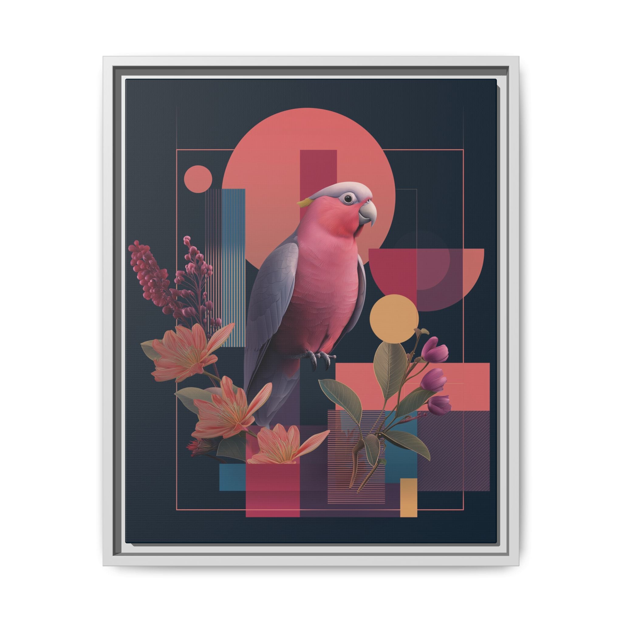 Galah Geometric Framed Print : Stylized Digital Cockatoo Portrait, Contemporary Abstract Botanical    |   Custom Orders Accepted