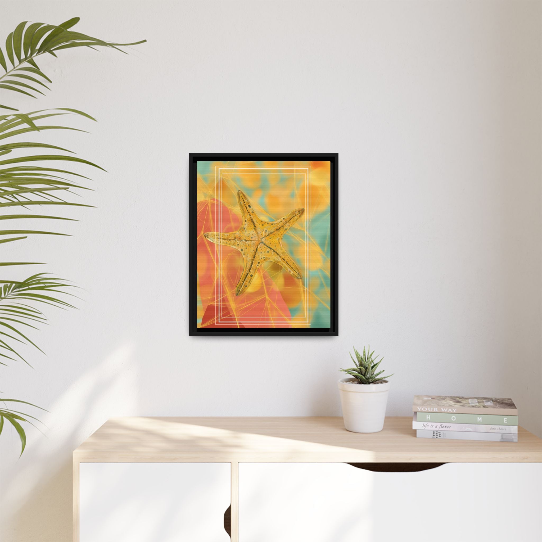 Celestial Starfish: Marine Geometry in Golden Hues, Tropical Oceanic Texture   |    Custom Orders Available
