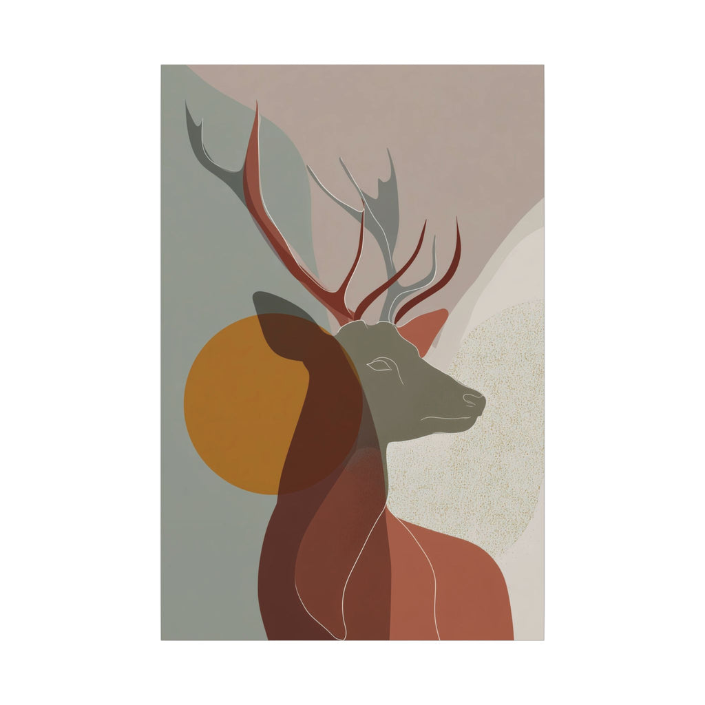 Majestic Deer in Abstraction: Minimalist Geometric Design, Earthy Tones, Mid-Century Modern Art   |  Personalized & Custom Orders Available