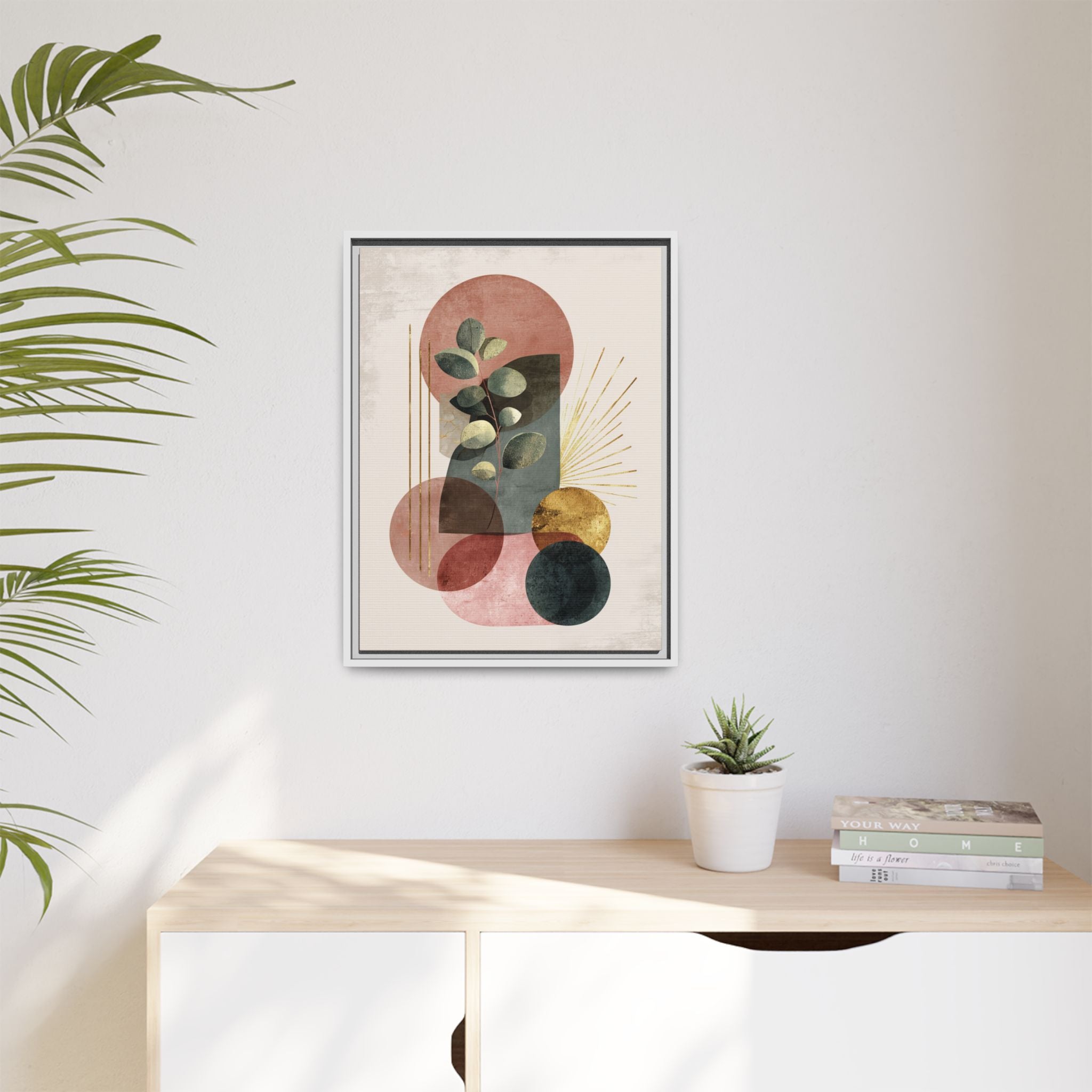 Botanical Geometric Symphony: Eucalyptus Harmony, Metallic Intersections, Modern Earth Tones   |   Custom Orders Accepted