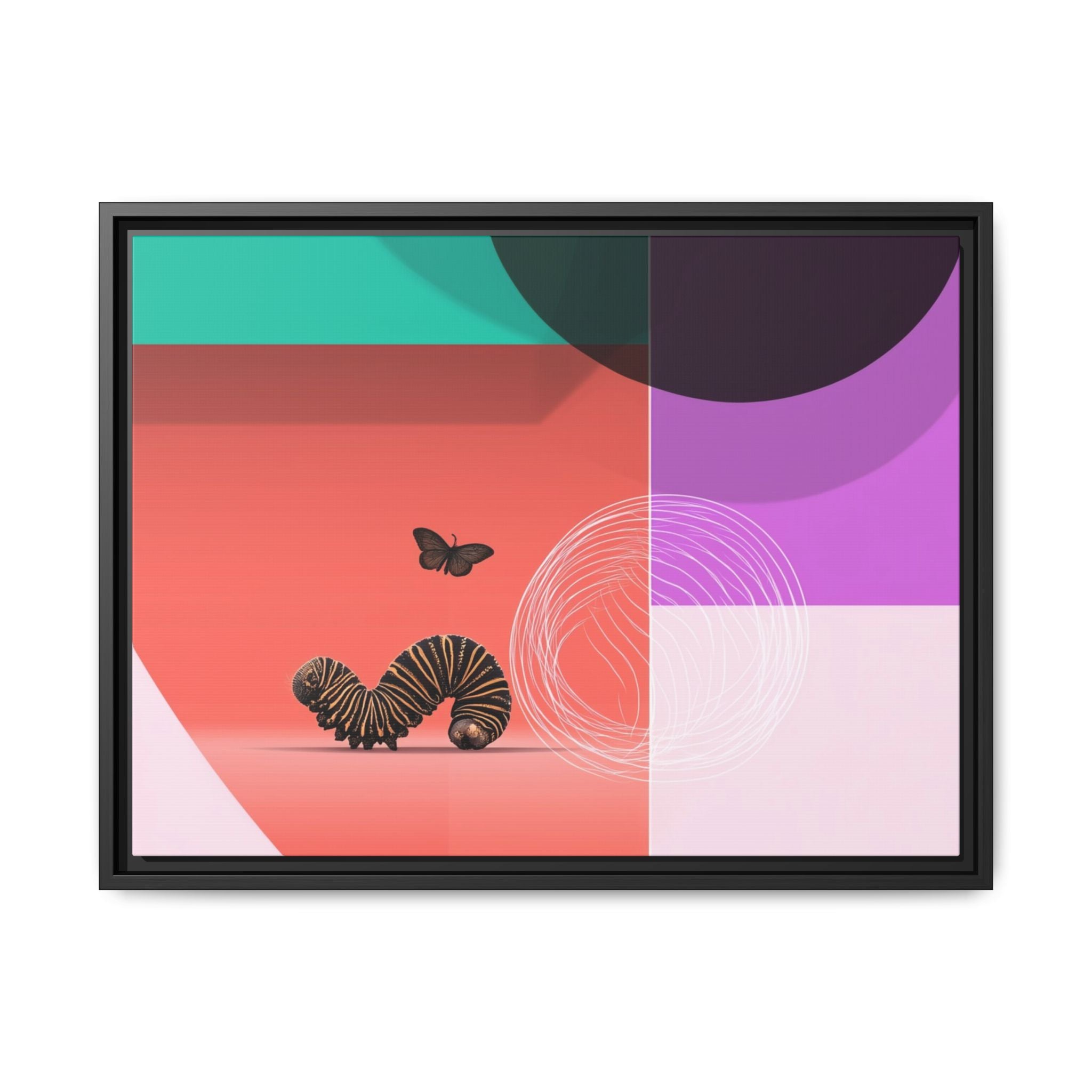 Striped Caterpillar and Butterfly Framed Print , Mid-Century Modern Color Blocks   |  Personalized & Custom Orders Available