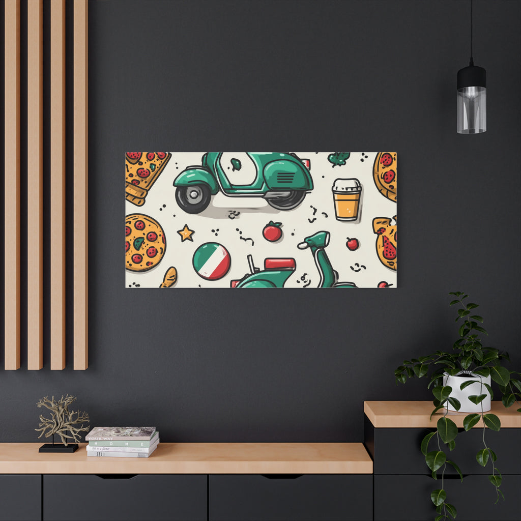 Vibrant Travel Nostalgia Canvas Art, Scooter Decor, Foodie Wall Art, Fun Home Decor, Gift for Adventurers, Kitchen Wall Hanging