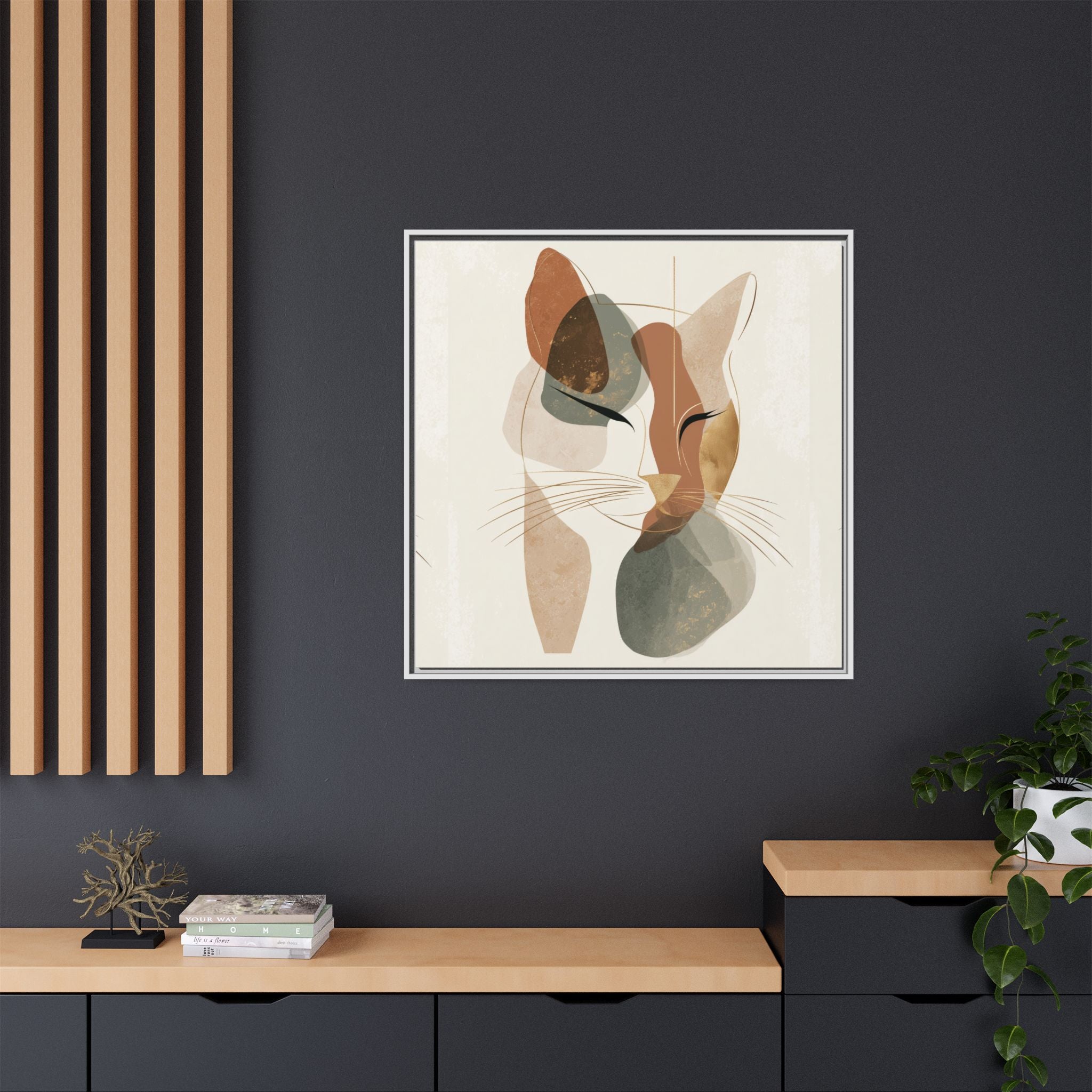 Feline Geometry: Abstract Cat Portrait, Minimalist Earth Tones   |  Personalized & Custom Orders Available