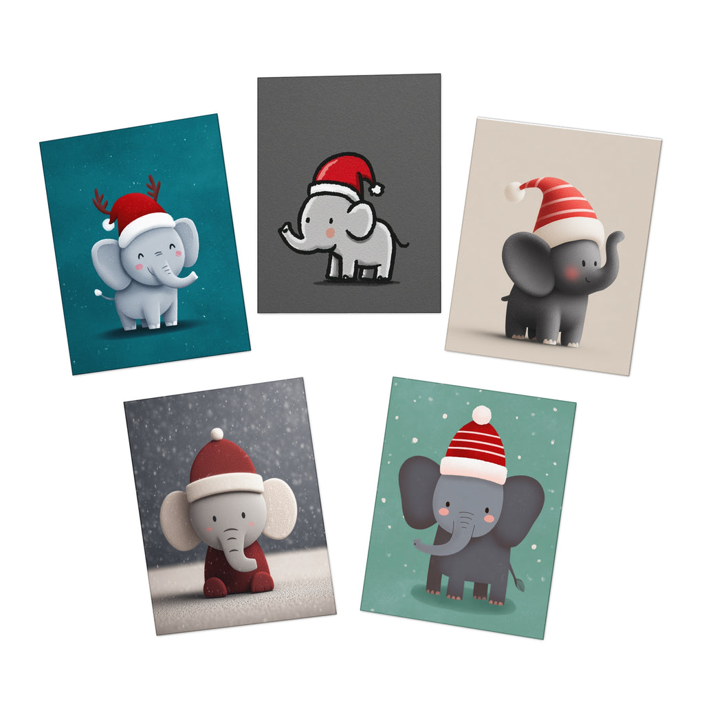 Cute Elephant Greeting Cards for Christmas, Holiday Card Set, Cute Christmas Cards, Kids Greeting Cards, Animal Love