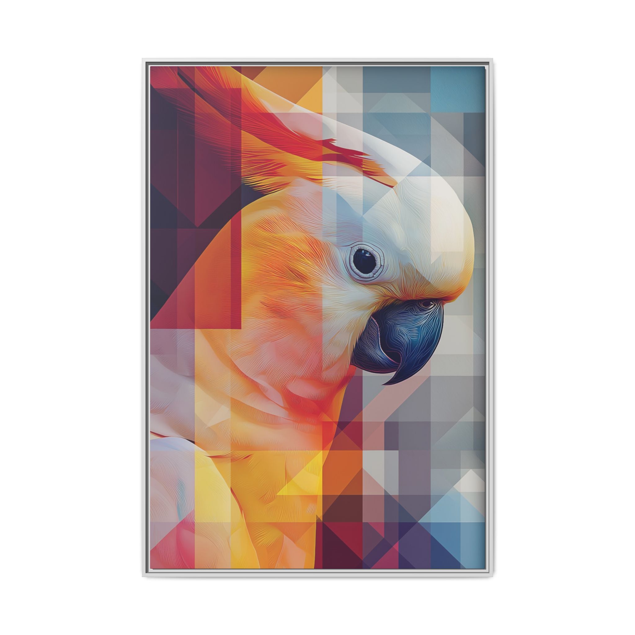 Prismatic Plume: Geometric Parrot Portrait, Digital Mosaic Abstraction   |    Custom Orders Available