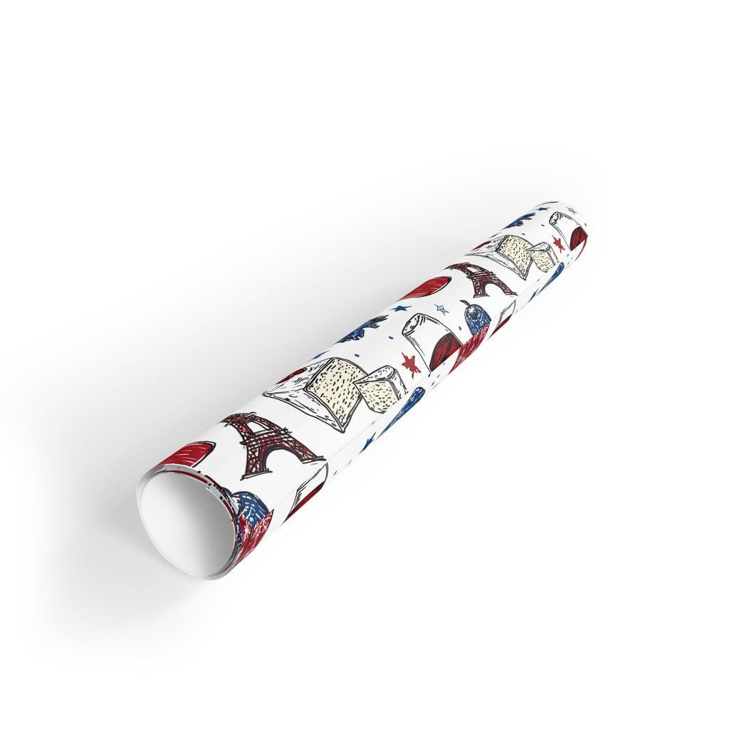 Wrapping Paper Rolls, French Themed Christmas Gift Wrap, Wine and Cheese Design, Holiday Wrap, Christmas Present Wrap, Holiday Paper, French