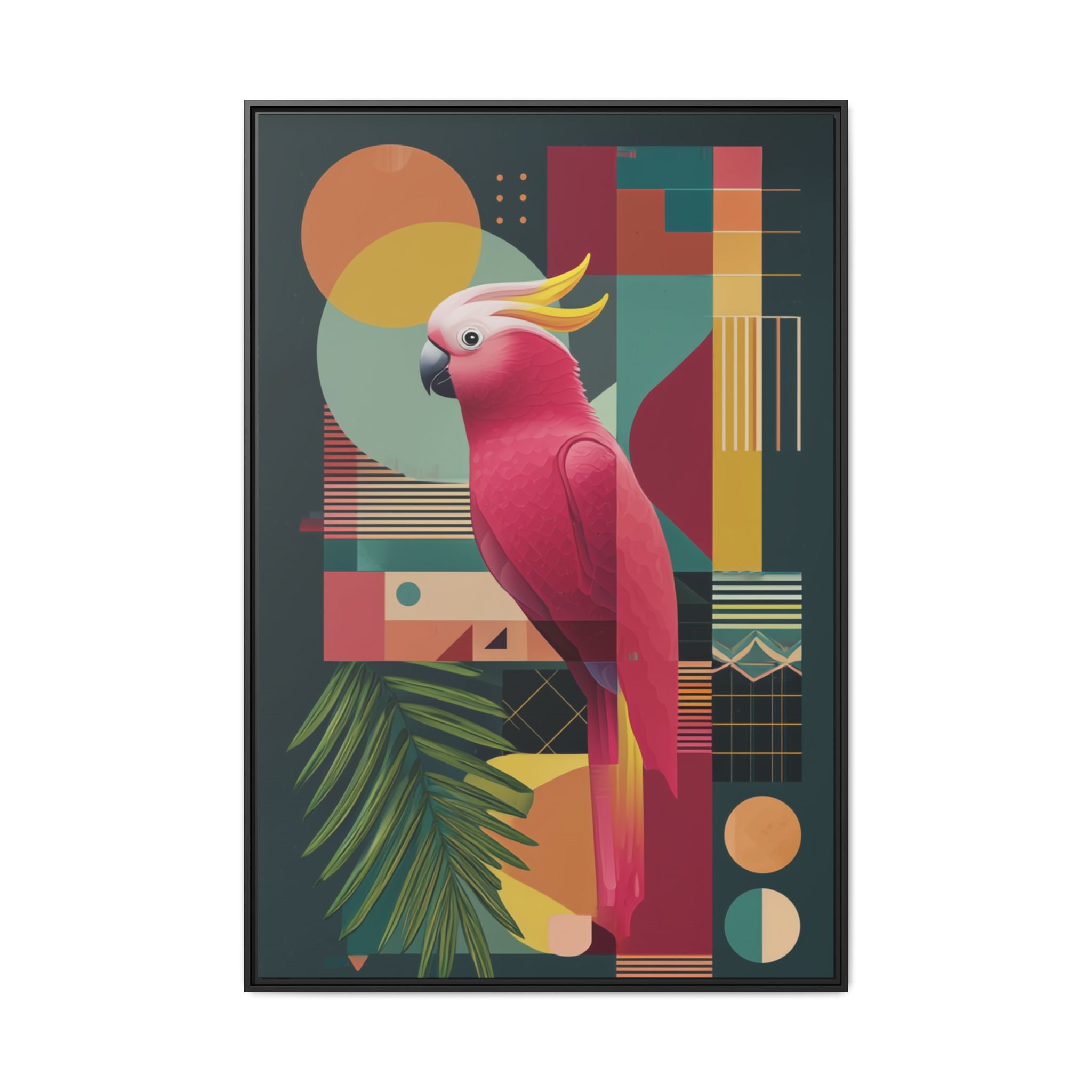 Cockatoo in Geometric Bloom: Mid-Century Modern Art, Tropical Abstract Design   |    Custom Orders Available