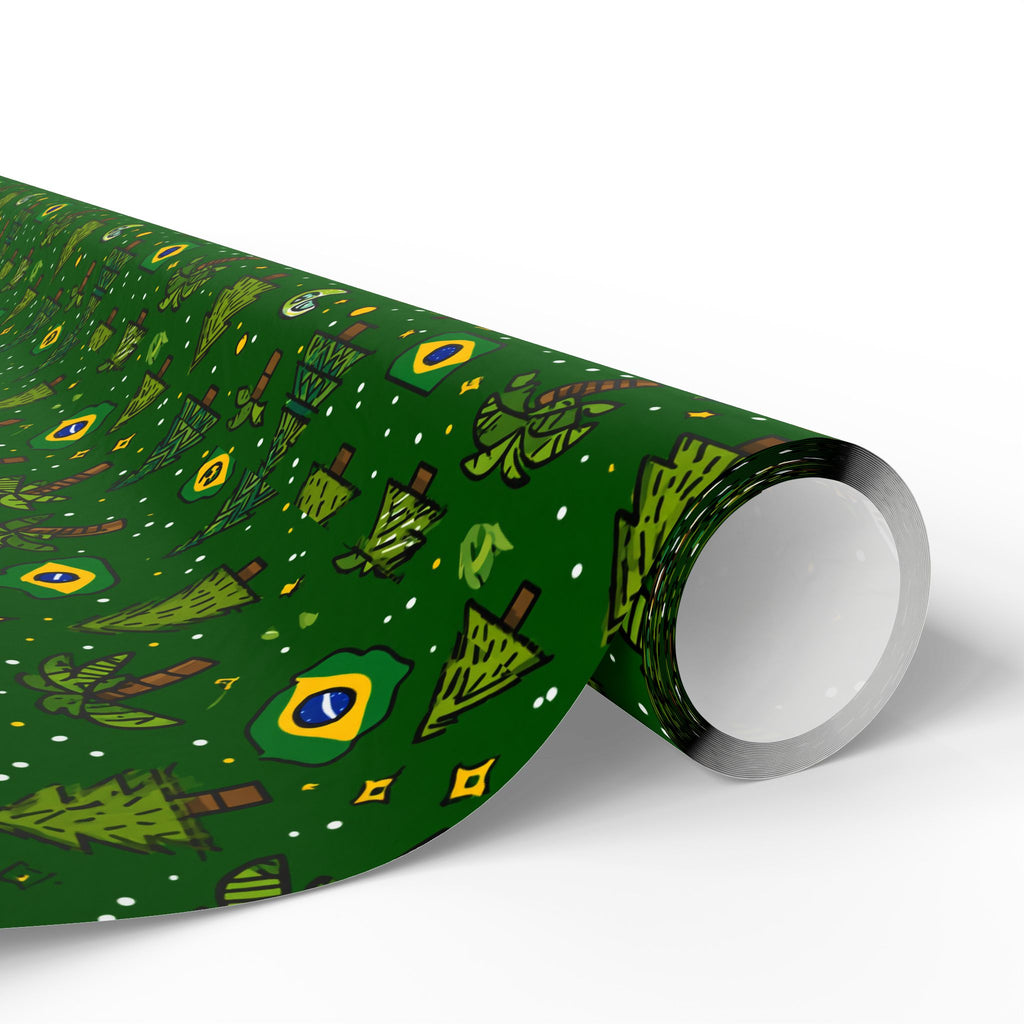 Brazillian Brazil Wrapping Paper Roll — Festive Green Holiday Gift Wrap