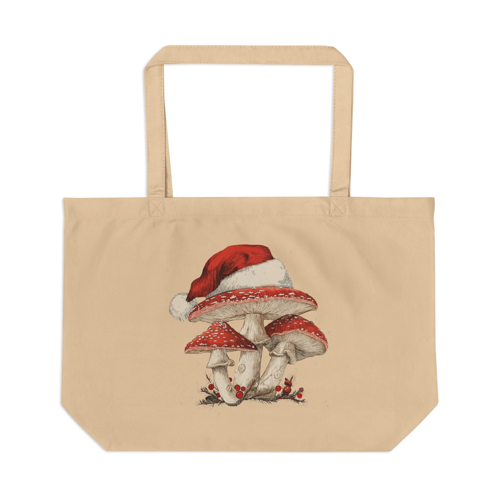 Large Whimsical Mushroom Christmas Eco Tote Bag   | Magic Mushroom Gift , Gift for Stoners