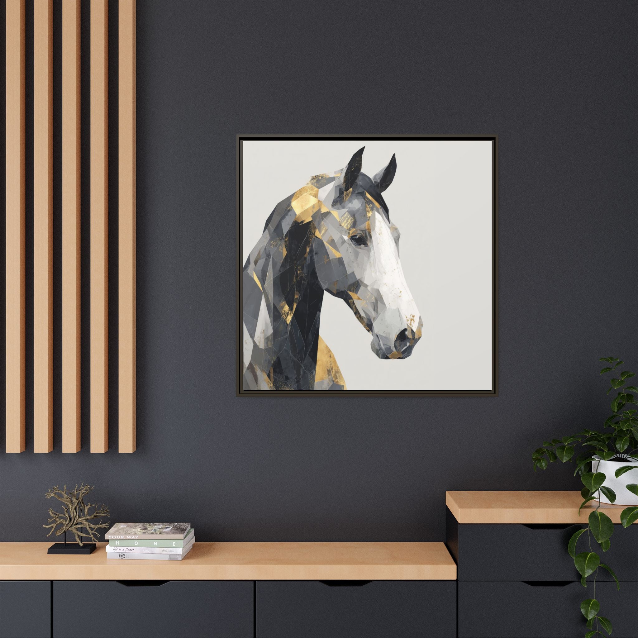 Geometric Stallion: Cubist Equine Art, Modern Metallic Polygonal Design   |  Personalized & Custom Orders Available