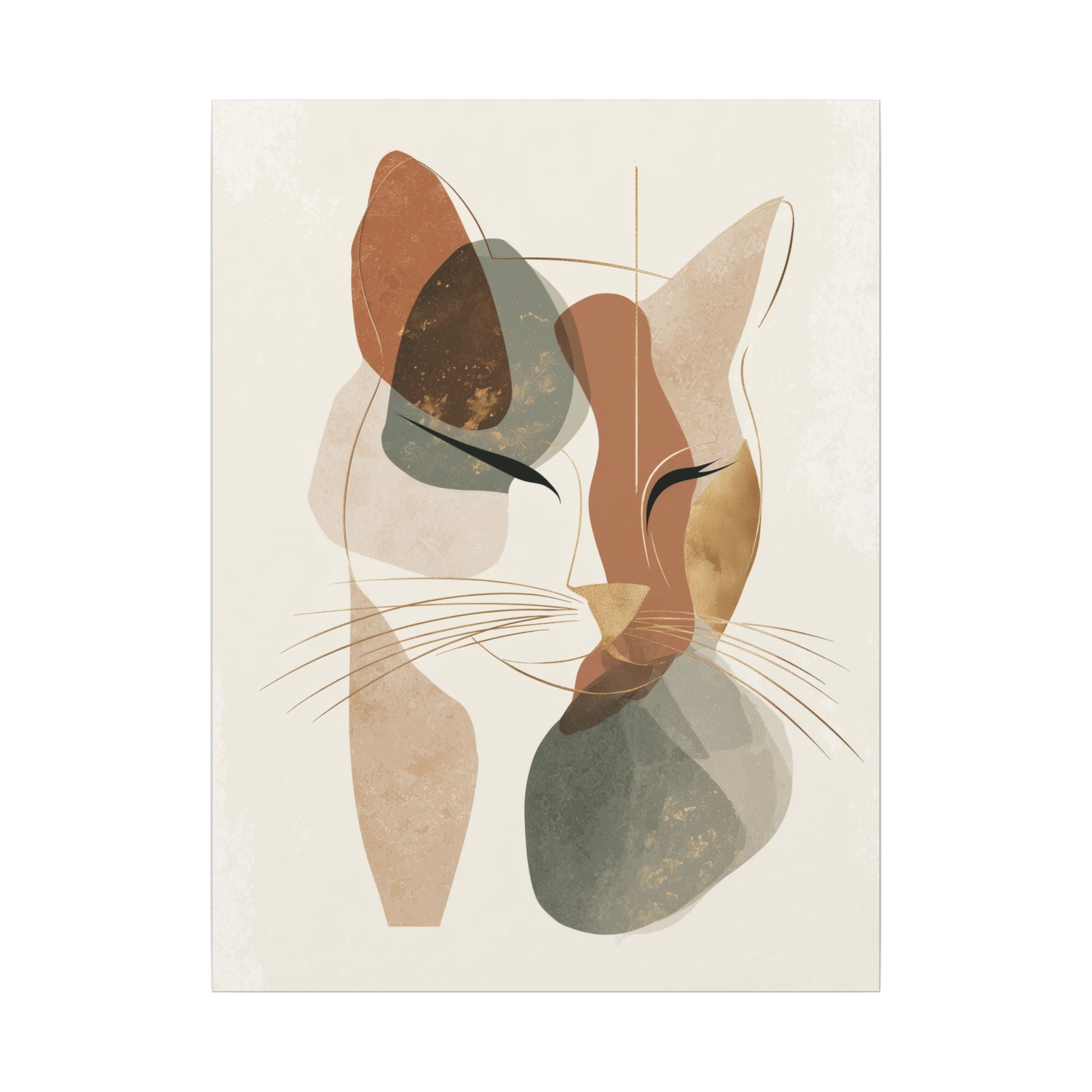 Feline Abstraction: Minimalist Cat Portrait, Contemporary Geometric Art, Organic Earth Tone Design   |  Personalized & Custom Orders