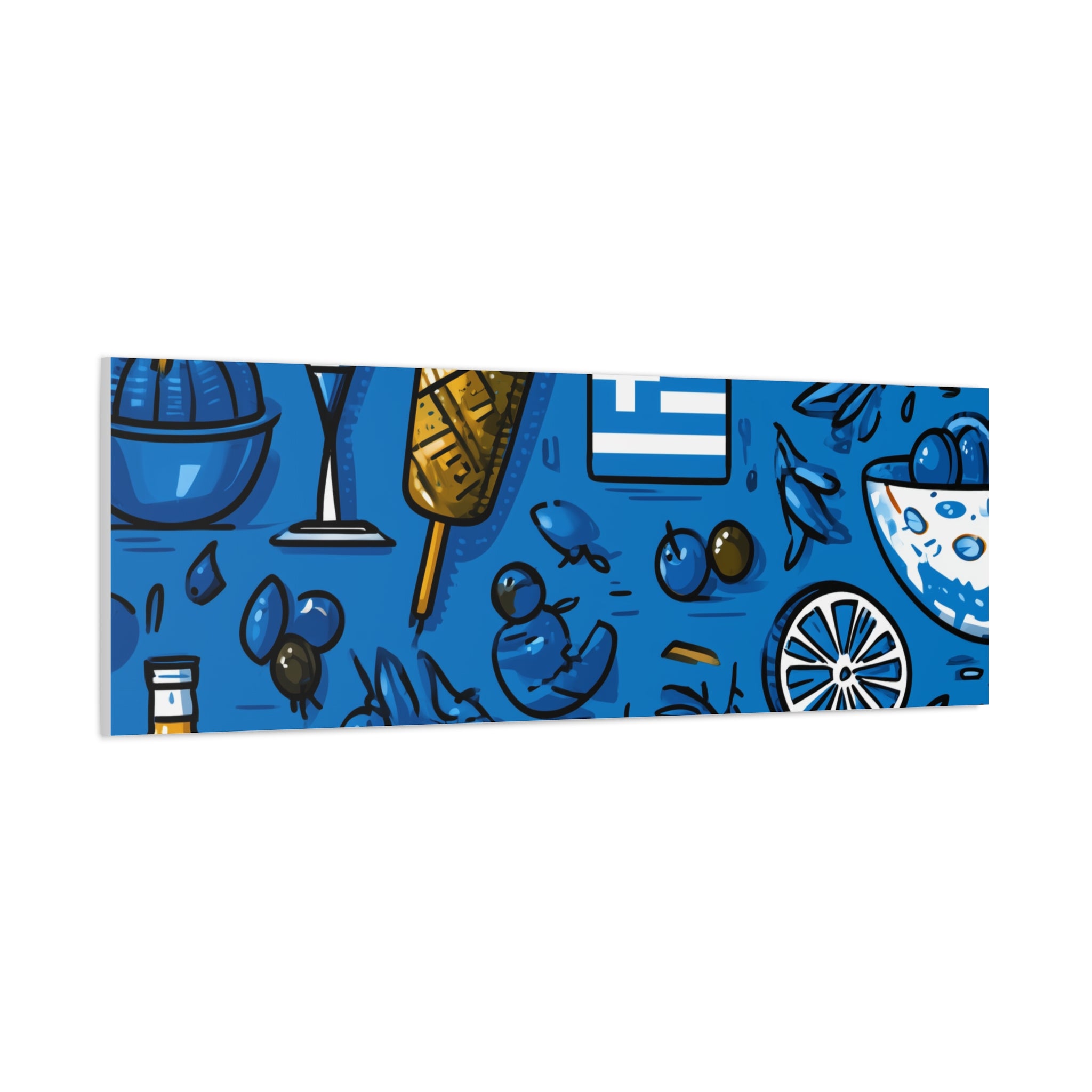 Vibrant Canvas Wall Art, Blue Mediterranean Theme, Kitchen Decor, Greek Party Decor, Olive and Drink Motif