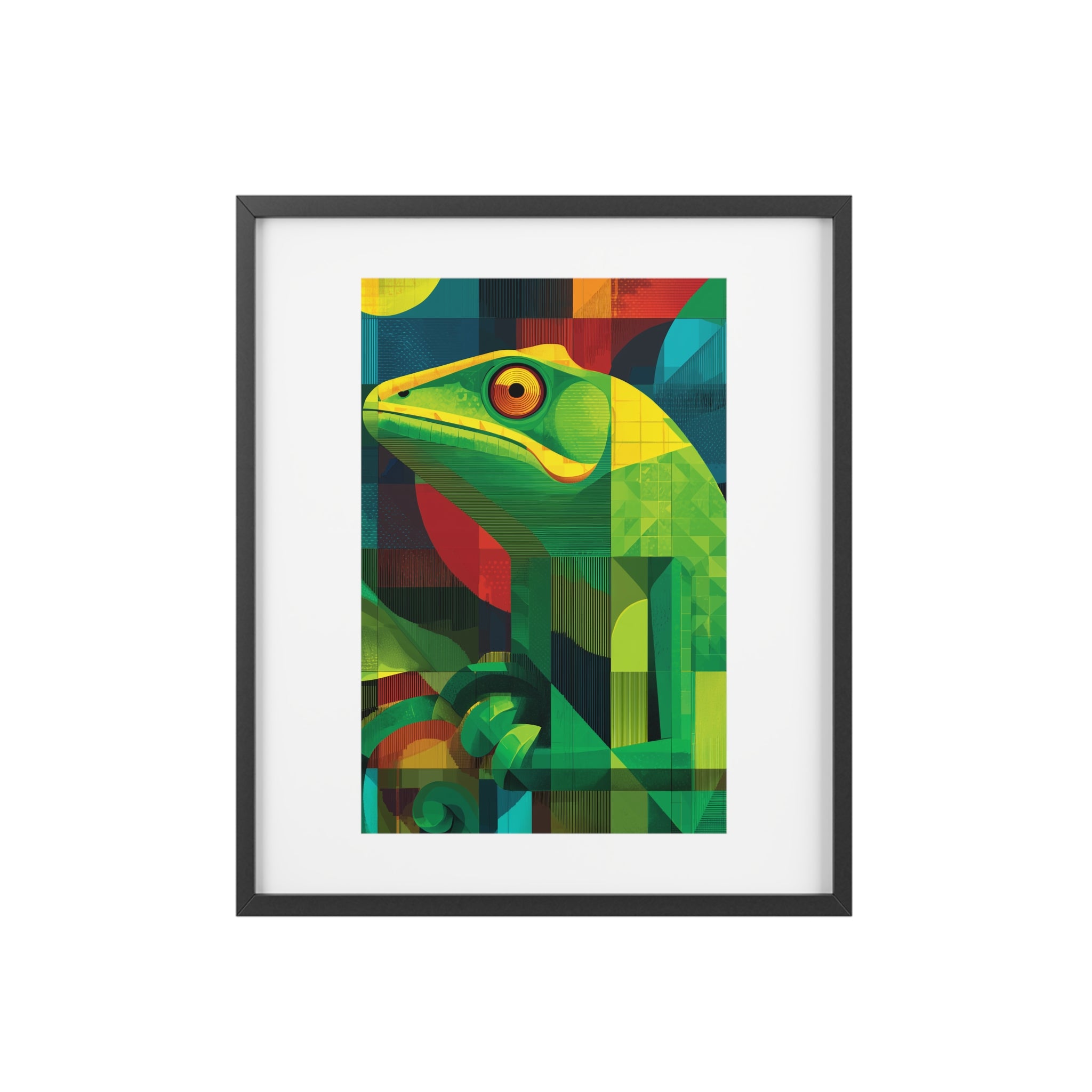 Vibrant Chameleon Lizard Art Framed Poster, Colorful Wall Decor, Nature-Inspired Home Decor, Unique Gift for Animal Lovers, Modern Art Print