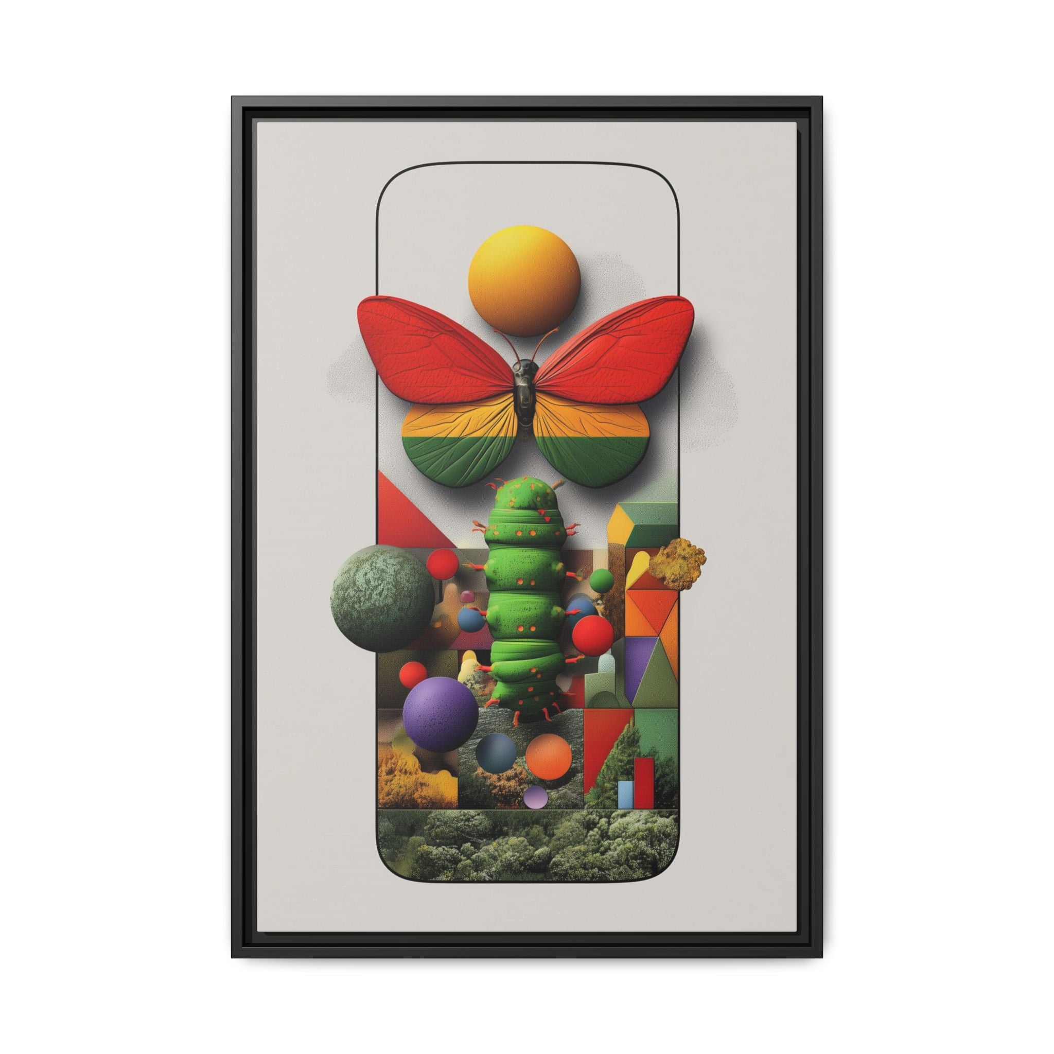 Metamorphosis Framed Print : Geometric Nature Transformation, Vibrant Butterfly Composition   |  Personalized & Custom Orders Available